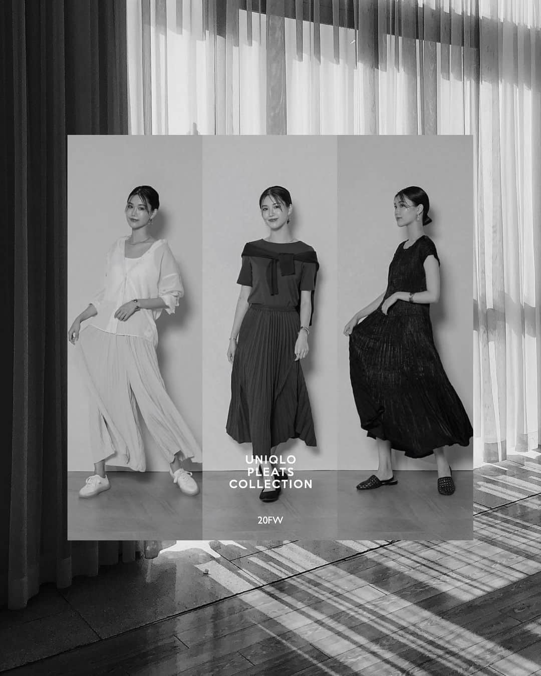 影山可蓮のインスタグラム：「・ ・ UNIQLO PLEATS COLLECTION @uniqlo  ・  ・ ユニクロ秋冬の一押しコレクション、 #ユニクロプリーツ ！🤍 動くとふわっと揺れて可愛いかったです💭 ポイントはおうちの洗濯機で気軽に洗えちゃうウォッシャブル仕様なところ✍🏼 ・ ・ 着用アイテム ① #アコーディオンプリーツロングスカート ② #サテンツイストプリーツワンピース　 ③ #シフォンプリーツスカートパンツ ・ ・ ・ ・ ・ #uniqlo #uniqlo2020fw  #uniqlo_karen  #ユニ女  @uniqlo_ginza  #outfit #ootd  #instafashion #fashion  #シンプル #コーデ #コーディネート #今日のコーデ #私服  #ユニクロ #ユニクロコーデ #ユニクロユー」