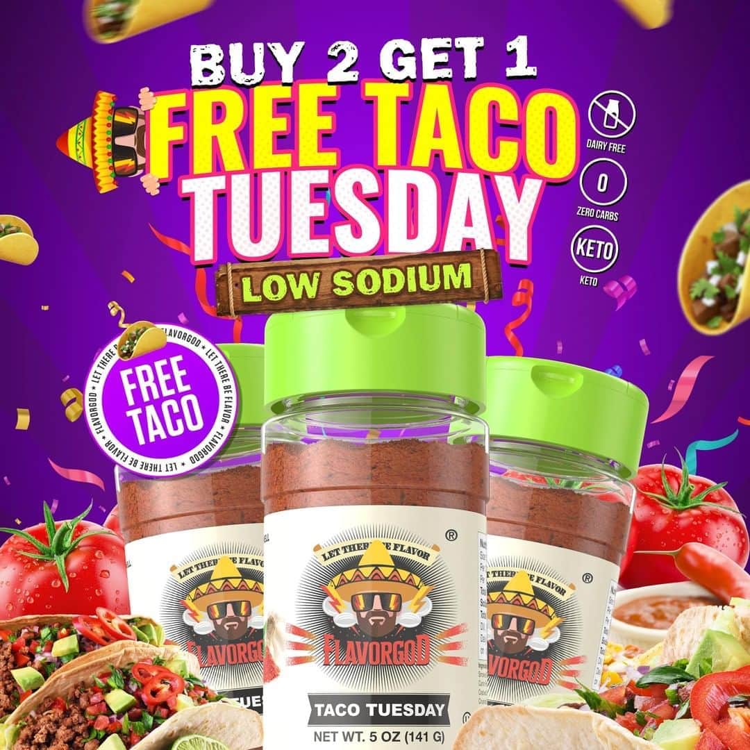 Flavorgod Seasoningsさんのインスタグラム写真 - (Flavorgod SeasoningsInstagram)「🚨Buy 2 Get 1 Free Taco Tuesday!! This weekend ONLY!🚨⁠ -⁠ Click the link in my bio @flavorgod⁠ ➡➡ www.flavorgod.com⁠ -⁠ Flavor God Seasonings are:⁠ 🌮ZERO CALORIES PER SERVING⁠ 🌮0 SUGAR PER SERVING ⁠ 🌮GLUTEN FREE⁠ 🌮KETO FRIENDLY⁠ 🌮PALEO FRIENDLY⁠ -⁠ #food #foodie #flavorgod #seasonings #glutenfree #mealprep #seasonings #breakfast #lunch #dinner #yummy #delicious #foodporn」8月17日 0時01分 - flavorgod