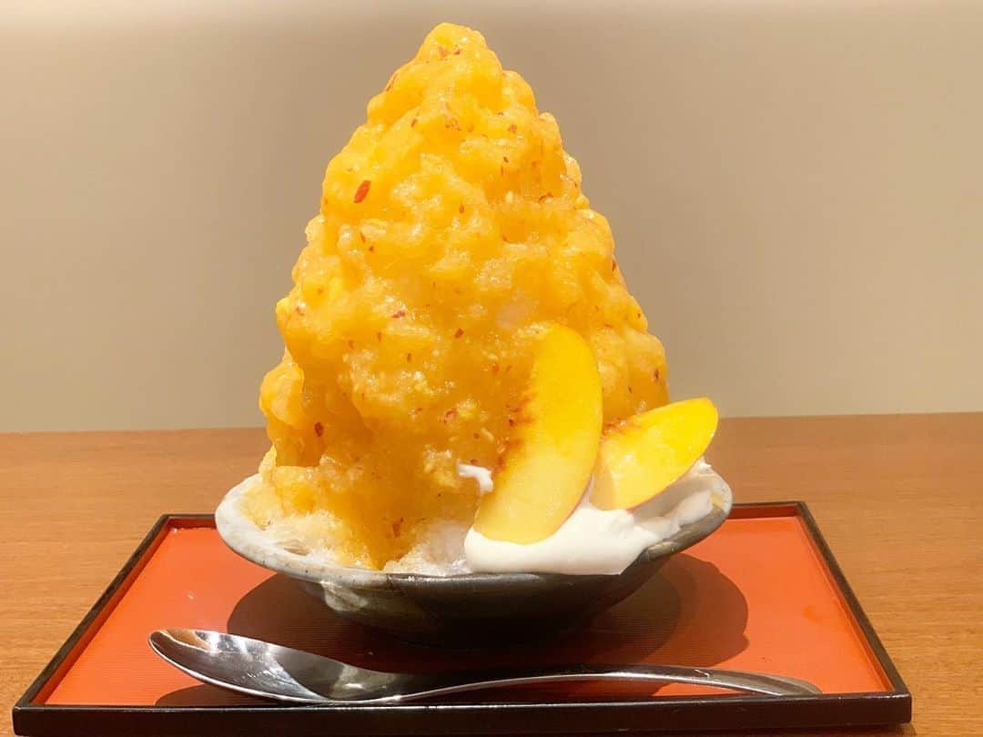 のインスタグラム：「ネクタリン  どうしようすごい好きなやつだった…シロップの果物に餡が練り込まれていないタイプがすき！ さっぱりさわやかネクタリンに豆乳クリーム餡、とても素敵！おいしかった！  #かき氷#かき氷🍧#おやつ#ごはん#sweets#shaveice」