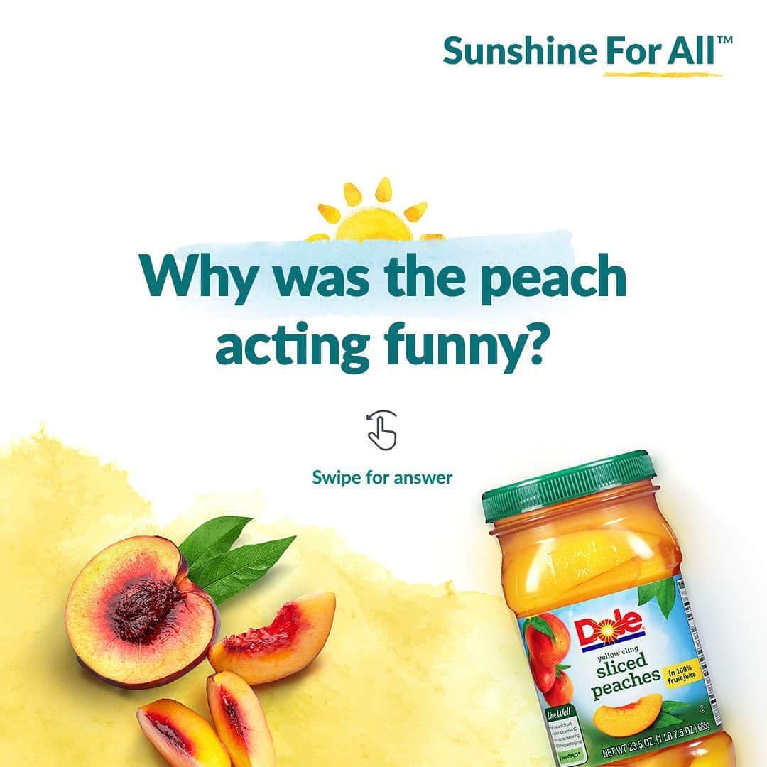 Dole Packaged Foods（ドール）のインスタグラム：「It’s National #TellAJokeDay and our jokes are peachy. Think you can top it? Tell us your best family-friendly joke in the comments.」