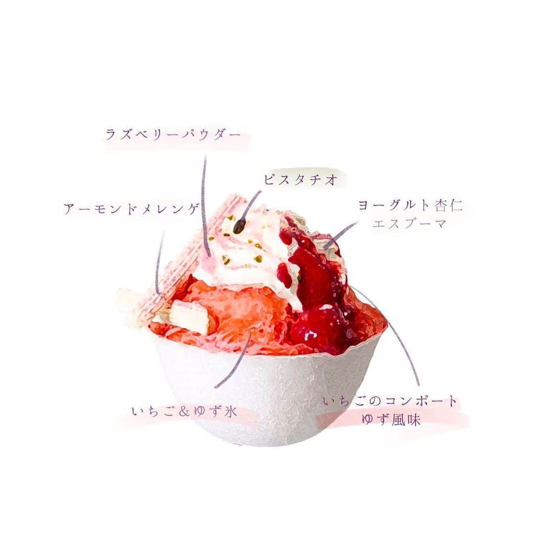 のインスタグラム：「イケセイアイスパーク  松也✖︎氷舎mamatoko 週末も沢山のお客様にお越し頂きましてありがとうございました。  今のメニューは残り2日、 水曜からは一新して新しいメニューが投入されます。わたしも水曜はお手伝いで店頭にいる予定です。  始める前から、これは賛否でそうなチャレンジだな…と思っていたので、それはまさに予想通りの反応でした。予想通りすぎて…マーケティングってこうやるんだ…って思ったくらいです笑笑。 色々教えてくれる人もいるので 参考になります。  機械や氷質について、もっと何度も言えばよかったのかもしれませんが、個人的にそこばかりにいってしまうのもなぁということと、 今年は西武側からの宣伝はほぼできない状況というのもあるので、わたしもどこまで…と思っていました。  前半は完全に思い違いの違和感、 後半につれて、投稿や店頭POPをちゃんと見て、こういうものと思って食べてくれる人が増えたのか、 かき氷の方が好きだけど、これもおもしろい！美味しい！という声が増えてきて、とても嬉しく思っています。  かき氷だとか、かき氷じゃないとか、正直そんな大きな問題ではないです。  提案されたものに対して、 自分がそれを選ぶか選ばないか、新しい面白いものとして楽しめるか、 王道でないものは否定するか、 自分の問題です。  私は、わたし1人じゃできない表現やその方法を知っている人たちと一緒に、かき氷というツールで遊ぶのが楽しいんです。 その機会があることがまず嬉しいし、 楽しいことだから、みんなを巻き込みたいなと思うんです。 その時はいつも具体的な顔が浮かびます。うちにいつも来てくれるあの人が好きそう、この人の好みかも。  かき氷としての盛り付けや やり方は、専門店のそれには敵わないかもしれません。というか、簡単に敵ってもらったら困っちゃう。(本当にすぐ削れる人もいるんだけど…自分のセンスのなさよ…)  今回の松也さんの表現があったから、氷菓が面白いんじゃないかと思った。 溶けにくくて、少しずつ、味わう。だからこそ馴染みすぎない、素材と素材。  来週水曜からは 3種類とも変わります。  今のメニューのたべおさめ、 新しいメニューを楽しみに、 また足を運んでいただけたら幸いです。 　  余談ですが、 WASASAがプラスチック容器よりも軽やかすぎるので、 食べる時は最後までなるべく比重を均一にしながら食べてください。片側だけ掘り進めていくと比重でコロリンと器が傾いて倒れやすいです。あとは少なくなってきたら手持ちスタイルか…。」