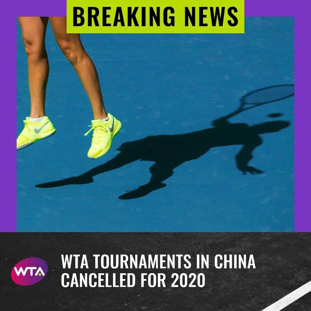 WTA（女子テニス協会）さんのインスタグラム写真 - (WTA（女子テニス協会）Instagram)「Due to the recent decision by China’s General Administration of Sport that China will not host any international sporting events in 2020 as a result of the COVID-19 pandemic, all WTA tournaments that were scheduled in China on WTA’s provisional calendar will not be held.   This includes the seven WTA events on the 2020 provisional calendar of: * Week of Oct. 12 – China Open (Beijing) * Week of Oct. 19 – Dongfeng Motor Wuhan Open * Week of Oct. 19 – Jiangxi Open (Nanchang) * Week of Oct. 26 – Zhengzhou Open * Week of Nov. 9 – Shiseido WTA Finals Shenzhen * Week of Nov. 16 – Hengqin Life WTA Elite Trophy Zhuhai * Week of Nov. 23 – Guangzhou Open  "We are extremely disappointed that our world-class events in China will not take place this year," stated Steve Simon, WTA Chairman and CEO. "Unfortunately, this decision also includes the cancellation of the Shiseido WTA Finals Shenzhen and as result, the corresponding Porsche Race to Shenzhen. We do however respect the decision that has been made and are eager to return to China as soon as possible next season."  “We would like to acknowledge the significant efforts made by our tournaments in the region throughout this process along with the Chinese Tennis Association for their dedication and commitment to the WTA. We share in the disappointment of many around the world who were looking forward to this swing and appreciate all of the continued support from our fans, partners and the entire region, as we continue to navigate the remainder of the 2020 season."  The WTA remains committed to moving forward with the return to play plan which provides for operating as many tournaments and providing as many playing opportunities as possible this season. The Tour is looking at implementing some final adjustments to the provisional calendar based upon the decisions set forth in China.    The WTA continues to monitor the situation closely and work with medical experts, as protecting the health and safety of our WTA community is of utmost importance. The Tour continues to remain vigilant in managing this challenging situation and playing as much tennis as it is safe to do so.」7月24日 10時15分 - wta