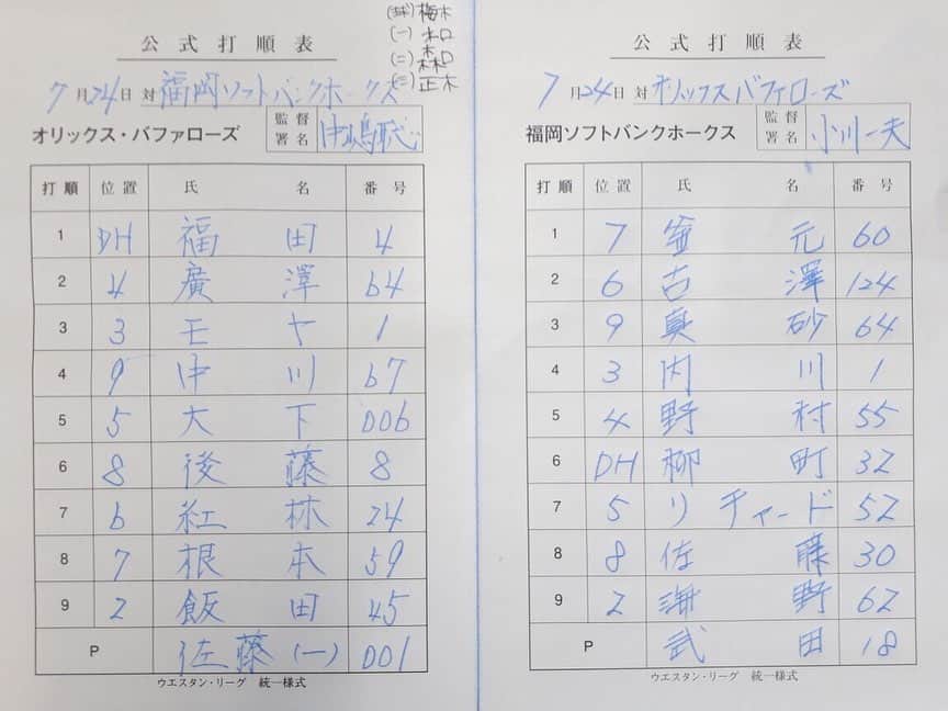 オリックス・バファローズのインスタグラム