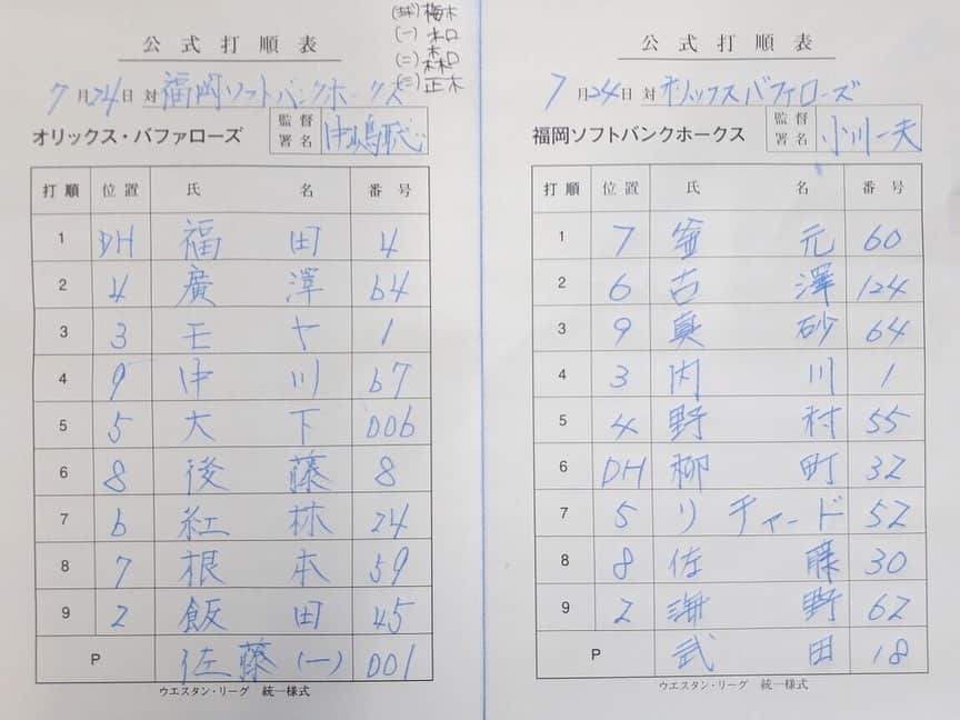 オリックス・バファローズのインスタグラム