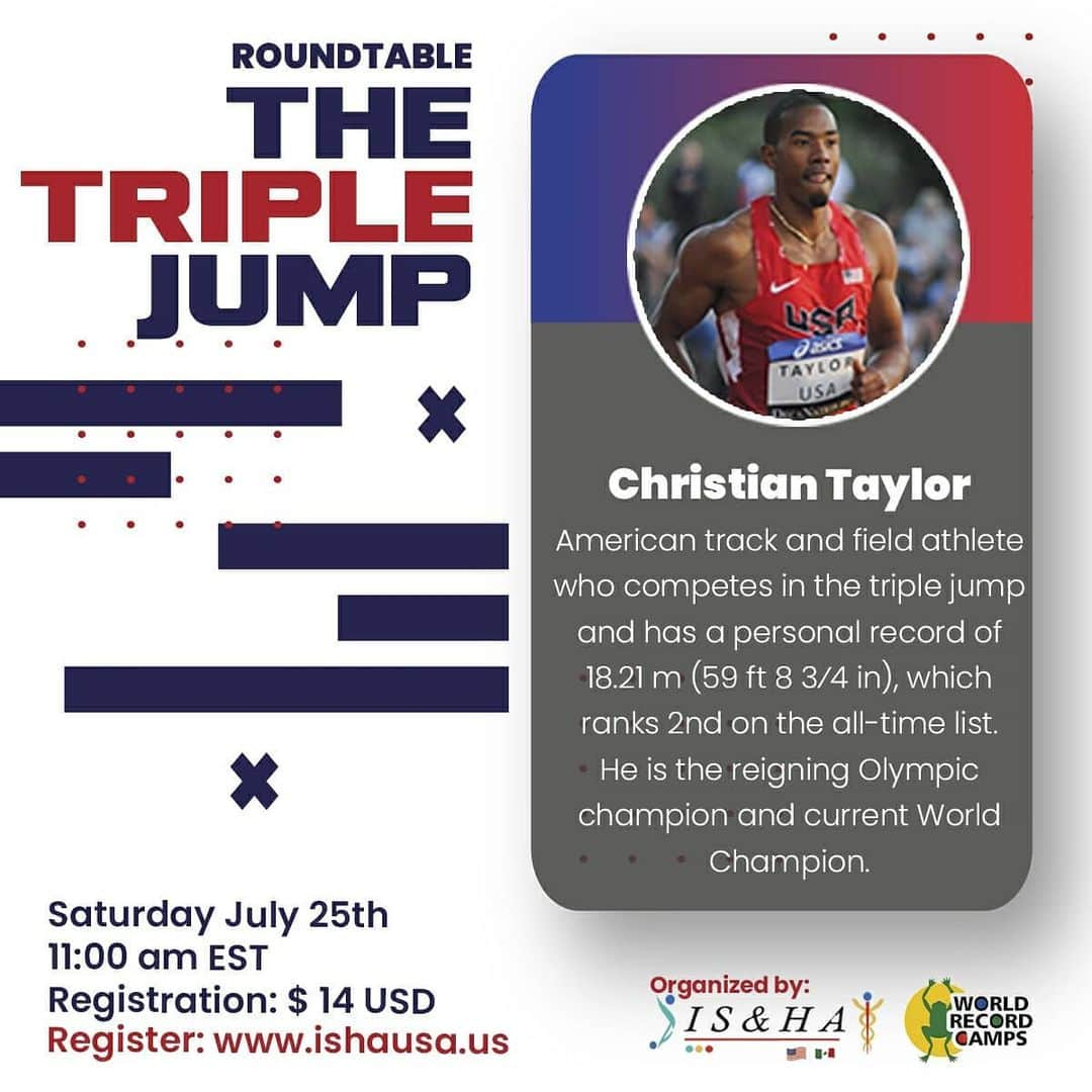 クリスチャン・テイラーさんのインスタグラム写真 - (クリスチャン・テイラーInstagram)「Excited to be a part of the Triple Jump roundtable with these living legends. Be sure to reserve your spot. I am hoping to learn some things myself, so I can add WR holder to my bio one day. 🙏🏽」7月24日 23時45分 - taylored2jump