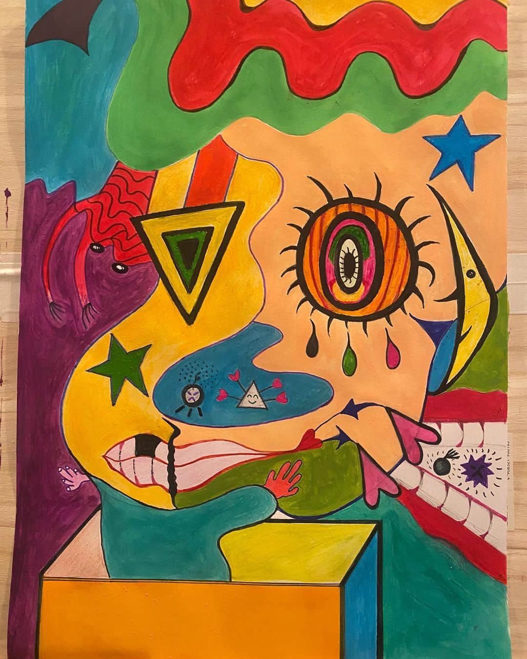 火口秀幸のインスタグラム：「本日の絵 題名はね、深いんです（笑） 『　顔の中の宇宙と心　』 #吉本坂46 #RED #HIDEBOH」