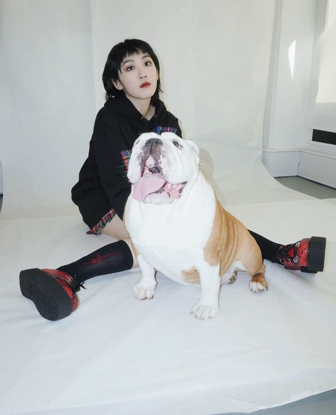 のインスタグラム：「British Bulldog 1: ⁠ ⁠ Matilda and Nicole from a previous studio shoot . Nicole wears the Original Wulfrun creeper in a python print leather.⁠ Limited stock now available ⁠ ⁠ ⁠ ⁠ #UndergroundEngland #UndergroundShoes #UndergroundCreeper #WulfrunCreeper #Creepers #Underground #Wulfrun #OriginalCreeper #algenderb」