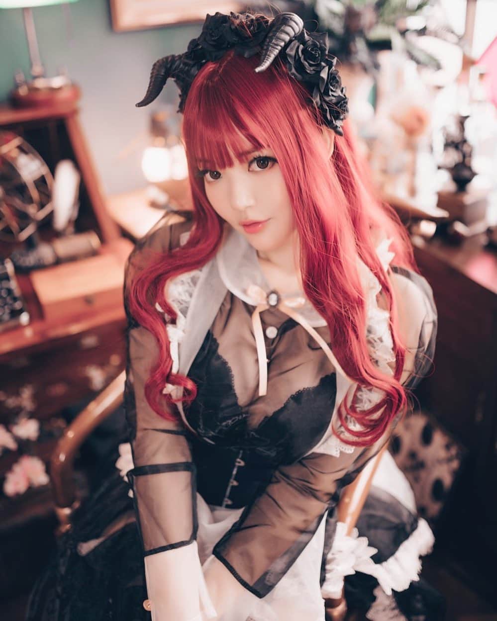 YingTzeさんのインスタグラム写真 - (YingTzeInstagram)「Good Morning , Sweet Master ❤️✨ Would you like something to eat ? Pancakes maybe ? 🥞 _ Carnelian in Maid Outfit ( 25 photos ) available as Patreon Reward for July 2020. 5 more days to go and also big thank you for helping me reach my 200 Patron Goal ! 🥰❤️ ▶️ www.patreon.com/yingtze _ 📸 @kenn_tee  Studio @studio14ss  #blessed #originalcharacter #ytzoriginals #maidcosplay #maid #horns #stocking」7月25日 10時22分 - yingtze