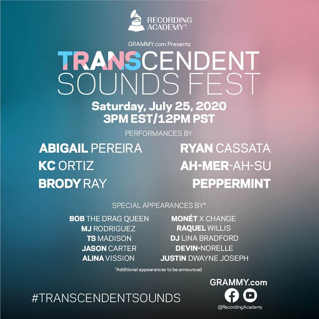 The GRAMMYsさんのインスタグラム写真 - (The GRAMMYsInstagram)「Tomorrow marks the first ever #TranscendentSounds Festival ⚡️, aimed to serve both as a celebration of the talented performer lineup, and to bring awareness to the ever present social hurdles of the community at large and the disproportionate levels of violence that specifically harm Black Trans women. ⁣ ⁣ Tune in to our YouTube and Facebook pages tomorrow at 3 PM ET / 12 PM PT for performances and appearances from @abigailpereiraok, @peppermint247, @bobthedragqueen, @monetxchange and many more. 🎵」7月25日 3時59分 - recordingacademy