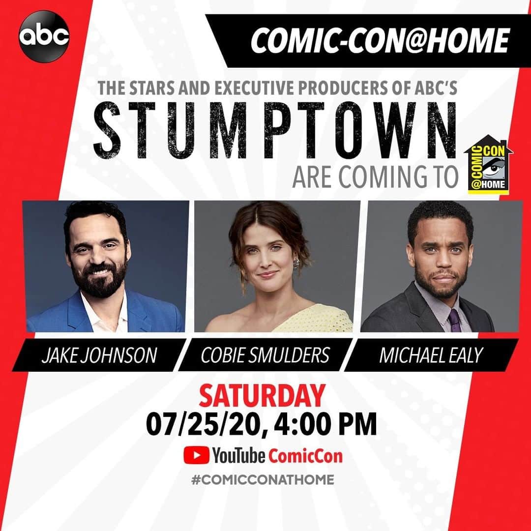 アメリカン・ブロードキャスティング・カンパニーのインスタグラム：「We’ve got your weekend plans right here. Join #ComicConAtHome for the #Stumptown panel this Saturday at 4pm PT with @CobieSmulders, @MrJakeJohnson, @TheMichaelEaly, and the Executive Producers!」