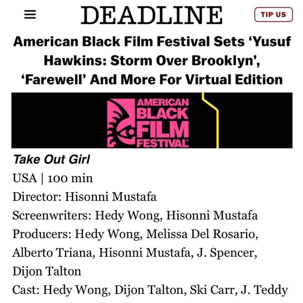 ディジョン・タルトンのインスタグラム：「Super proud of my film @takeoutgirlfeaturefilm , that I‘m honored to produce & star in, getting into multiple film festivals this week!! 💪🏽🙏🏽🔥   @americanblackfilmfestival here we come! #producer #actor」