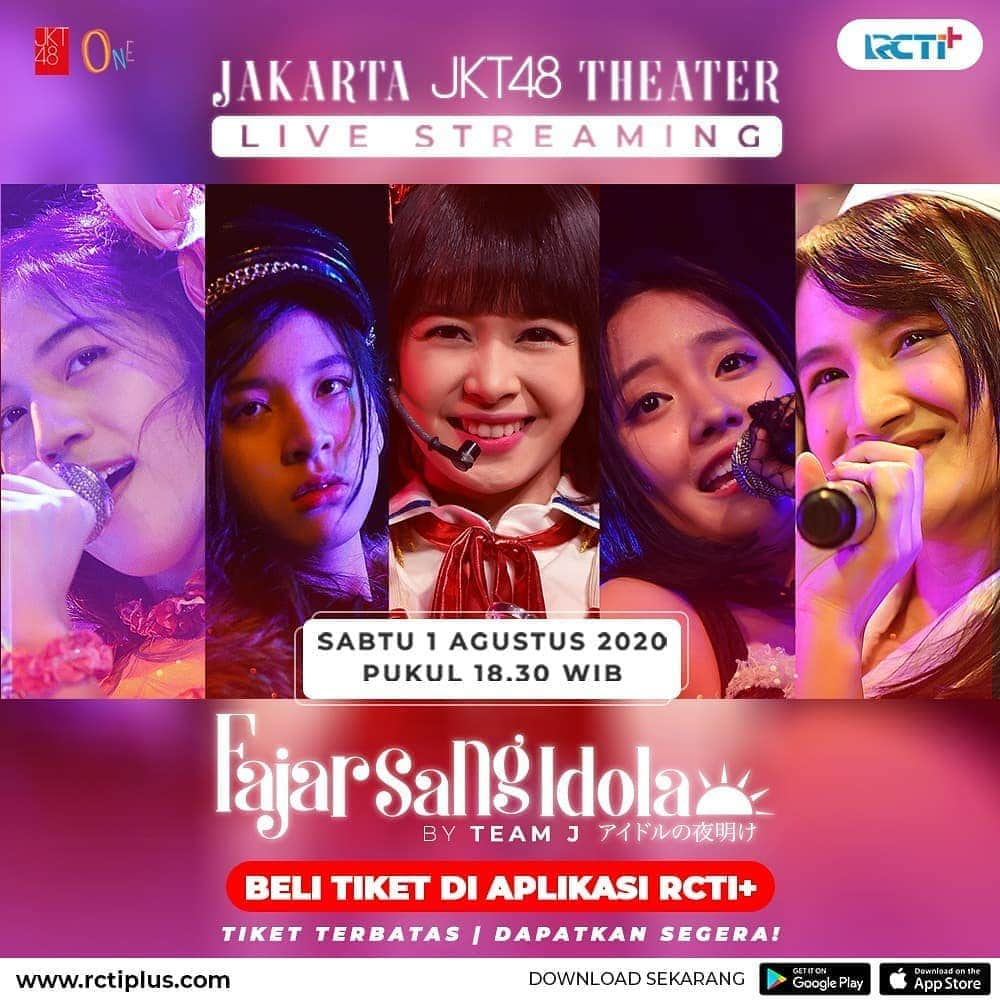 フリスカ・アナスタシア・ラクサニさんのインスタグラム写真 - (フリスカ・アナスタシア・ラクサニInstagram)「Live Streaming Theater JKT48 - Fajar Sang Idola!  Fans JKT48 yang sudah kangen untuk lihat penampilan full setlist dari JKT48 Team J, ini dia saatnya.  Sabtu, 1 Agustus 2020 mulai pukul 18.30 WIB  HTM: Rp 25.000  Kalian langsung bisa beli tiketnya sekarang di Aplikasi RCTI+  Ada 10 orang beruntung yang sudah beli tiket akan dapat kesempatan untuk video call saat Theater berlangsung!  Yuk buruan dapetin tiketnya karena terbatas!  #RCTIPlusAda #RCTIPlusXJKT48 #RCTIPlusFajarSangIdolaJKT48」7月25日 18時49分 - frieskatch