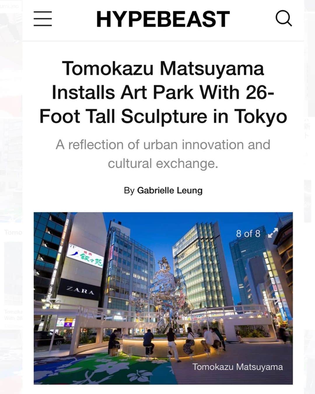 松山智一のインスタグラム：「@hypebeast   Tomokazu Matsuyama Installs Art Park With 26-Foot Tall Sculpture in Tokyo  A reflection of urban innovation and cultural exchange.   Standing 26 feet tall at Tokyo’s JR Shinjuku Station is a monumental sculpture called Hanao-San by Brooklyn-based Japanese artist Tomokazu Matsuyama. The mirrored boy stands within a colorful community art park, greeting 3.5 million passengers each day.  full article at  https://hypebeast.com/2020/7/tomokazu-matsuyama-jr-shinjuku-station-tokyo-installation」