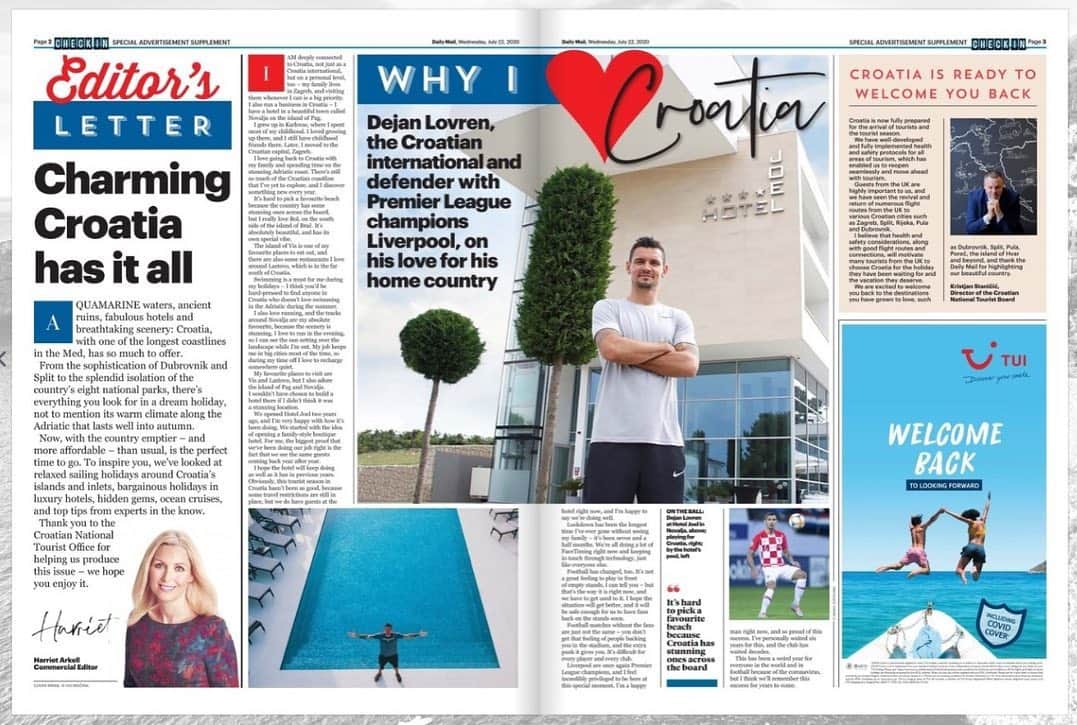 デヤン・ロヴレンのインスタグラム：「If you want to know why you should spend your summer vacation in Croatia (and in @joelhotel_novalja ), check out the new "Check in" travel supplement in the Daily Mail, where I wrote an article "Why I love Croatia" 🇭🇷❤ @dailymail」