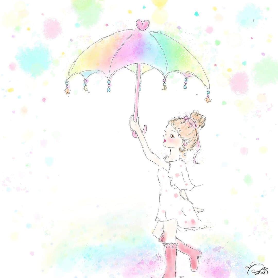 澤山璃奈さんのインスタグラム写真 - (澤山璃奈Instagram)「#りなのえ🎨  rainbow rain🌈☔️💖 こんな雨だったら…💕  子供の頃、  雲は綿菓子🍬 雨はジュース🍹 雹は金平糖🧊  だったらいいなぁって考えてたのを思い出して💭  かなり長く続いてる今年の梅雨だけど、みんなが少しでもhappyになれますように💛🧡💚💜❤️💖☂️  実は3冊目の写真集『R22』(2011)の発売記念イベントの時の自分がモデルです❤️😍笑 2枚目にその時の懐かしい写真載せてます💋照 3枚目は動画🎦 ポージングと全身のバランスが難しくて何度も描き直し🎨✍🏽 #ipadpro #degitalart #degitalpainting #procreate #デジタルイラスト #デジタルアート #プロクリエイト #梅雨 #写真集 #雨の日コーデ  #女の子イラスト #tatto #お絵描き #イラスト　#degitalillustration #girlsillustration #絵　#挿絵」7月25日 21時09分 - rinasawayama