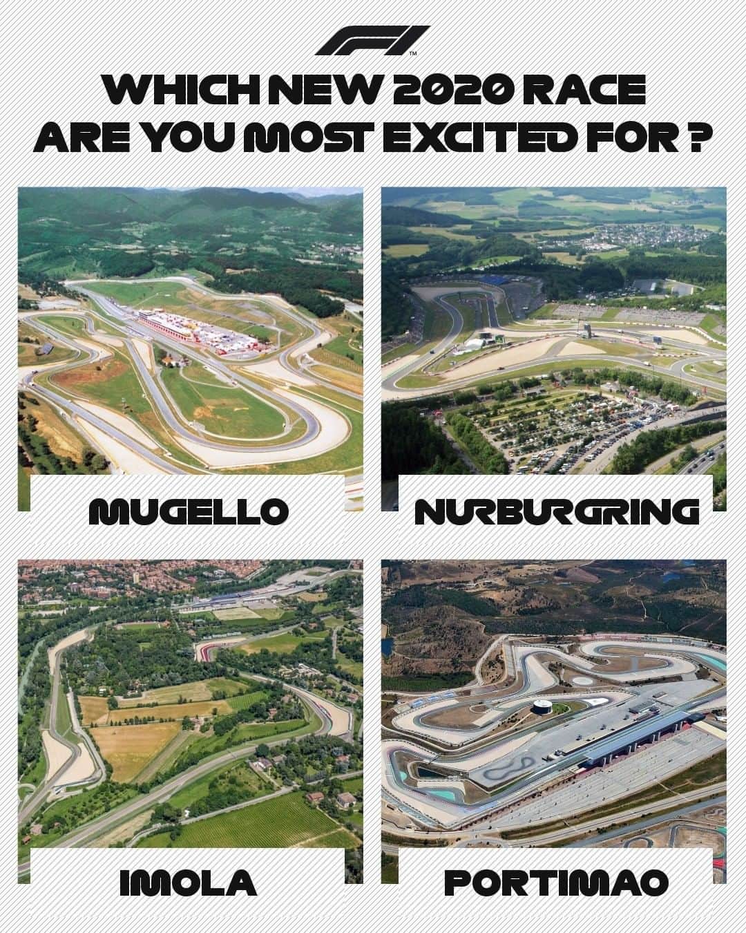 F1さんのインスタグラム写真 - (F1Instagram)「Pick one - or pick all four if you like 🤔😉 .  #F1 #Formula1 #Mugello #Nurburgring #Imola #Portimao」7月25日 21時40分 - f1