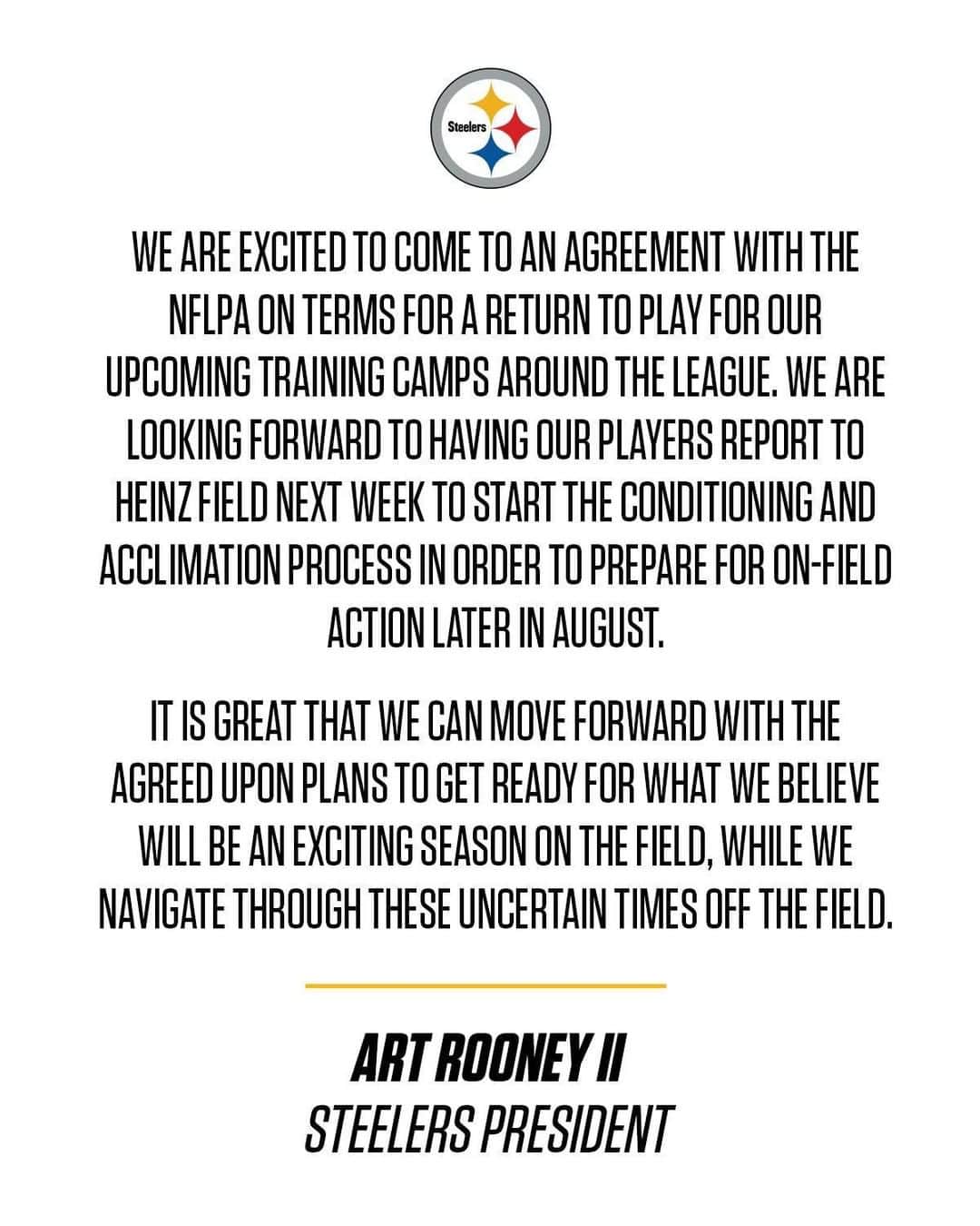 ピッツバーグ・スティーラーズさんのインスタグラム写真 - (ピッツバーグ・スティーラーズInstagram)「Statement from #Steelers President Art Rooney II」7月25日 23時00分 - steelers