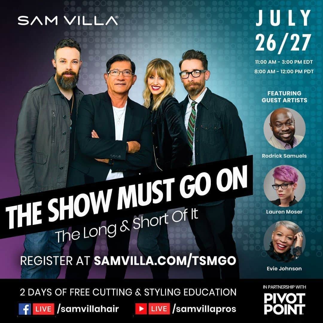 Sam Villaさんのインスタグラム写真 - (Sam VillaInstagram)「📆 Mark your calendar! Starting TOMORROW we are back with 2 days of non-stop LIVE education! ⠀ ⠀ Join the Sam Villa ArTeam along with Special Guests Rodrick Samuels ( @rodricksamuels) , Lauren Moser ( @laurenmmoser)  and Evie Johnson ( @contactevie) for 2-days of live education built around the most frequent challenges and requests in the #hairsalon and #barbershop.⠀ ⠀ #SamVillaLIVE⠀ #SamVillaEducation」7月25日 23時10分 - samvillahair