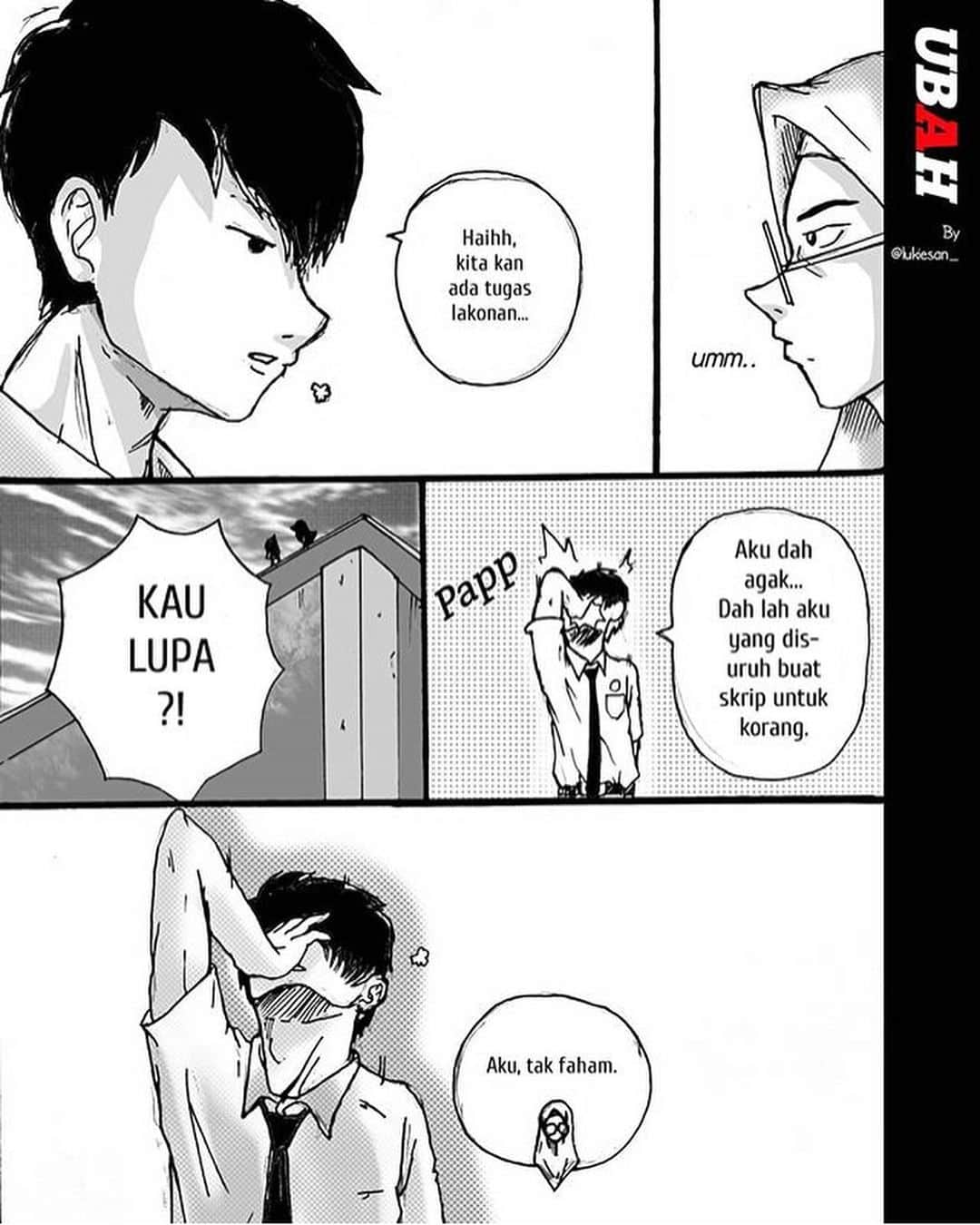 Koleksi Komik Malaysiaさんのインスタグラム写真 - (Koleksi Komik MalaysiaInstagram)「#Repost @lukiesan_ with @get_repost ・・・ UBAH Episode 3 part 3 Genre - kehidupan sekolah, romance, pelik • Buat saspen seja si Mat ni. Farhan pandang Yati? Kenapa? • Share this newborn comic✨ • #artmalaysia #art #artist #newbie #newborn #sketching #inking #sketchink #malaysiaart #sakuramicron #pelukis #pelukismalaysia #malaysiaart #yati #izat #switch #comicpages #comic #comicmalaysia #ubahbylukiesan」7月25日 23時28分 - tokkmungg_exclusive