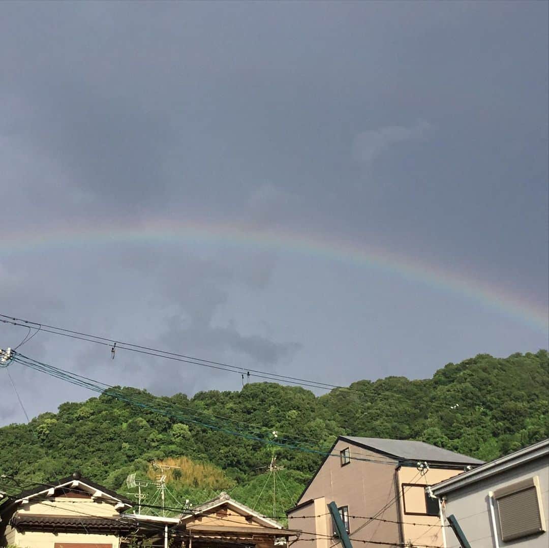 橋本かずまさのインスタグラム：「私の事務所から山に架かる大きな #虹 が見えました🌈 良いタイミングでした。 ちょっと嬉しい気持ちになりました😋  #大阪府 #四條畷市 #虹  #梅雨 #うれしい気持ち」