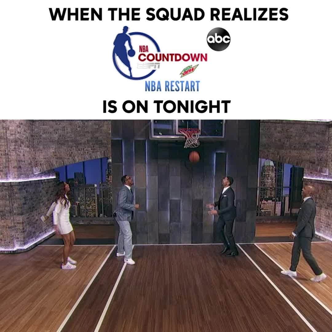 アメリカン・ブロードキャスティング・カンパニーのインスタグラム：「Everyone's in the group chat like...   Don't miss the #NBACountdownCrew LIVE Tonight at 8|7c on ABC for the 2-hour #NBARestart event.」
