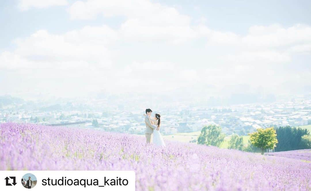 STUDIO SOLAのインスタグラム：「#Repost @studioaqua_kaito with @make_repost ・・・ まだまだ、北海道の素敵な景色は続きます🍃﻿ ﻿ ------------﻿ ❁Photographer﻿ @studioaqua_kaito﻿ -------------﻿ ﻿  #ウェディングドレス #スタジオアクア浅草店 #北海道メディア  #後撮り #スタジオアクア #weddingphoto #wedding #ウェディングフォト #結婚写真 #フォトウェディング #ウェディングヘア #ウェディングヘアスタイル #結婚式コーデ #ロケーション撮影 #前撮り #花嫁準備 #花嫁コーディネート #ウェディング #卒花嫁#結婚準備 #花嫁  #撮る結婚式　#tokyocameraclub #hueart_life #cherish_photo_days #indy_photolife #good_portrait_world #lovers_nippon_portrait #カップルフォト」