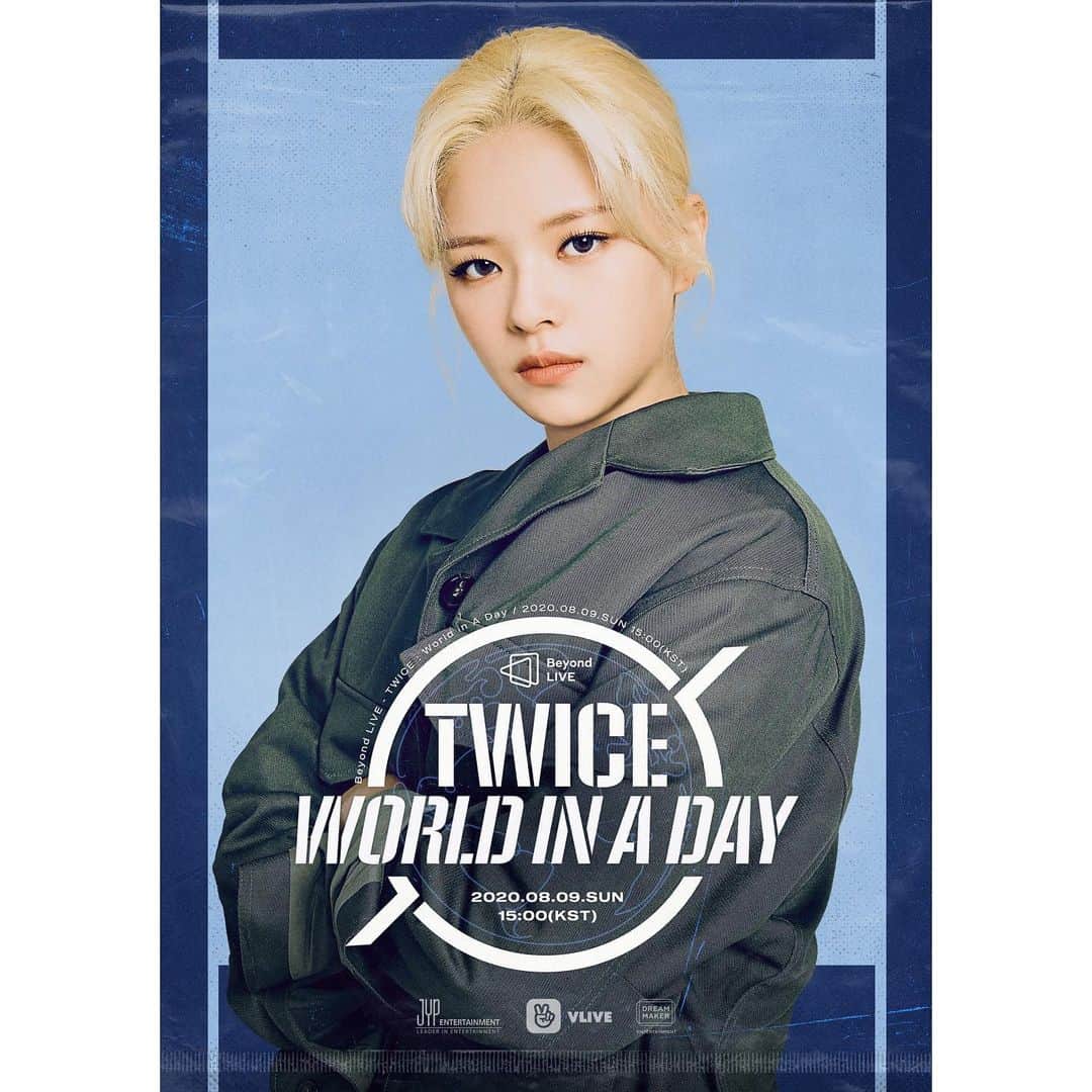 のインスタグラム：「TWICE ONLINE CONCERT Beyond LIVE - TWICE : World in A Day 2020.08.09 15:00  Poster JEONGYEON  #TWICE #TWICE_Beyond_LIVE #WorldinADay #Online_Concert」