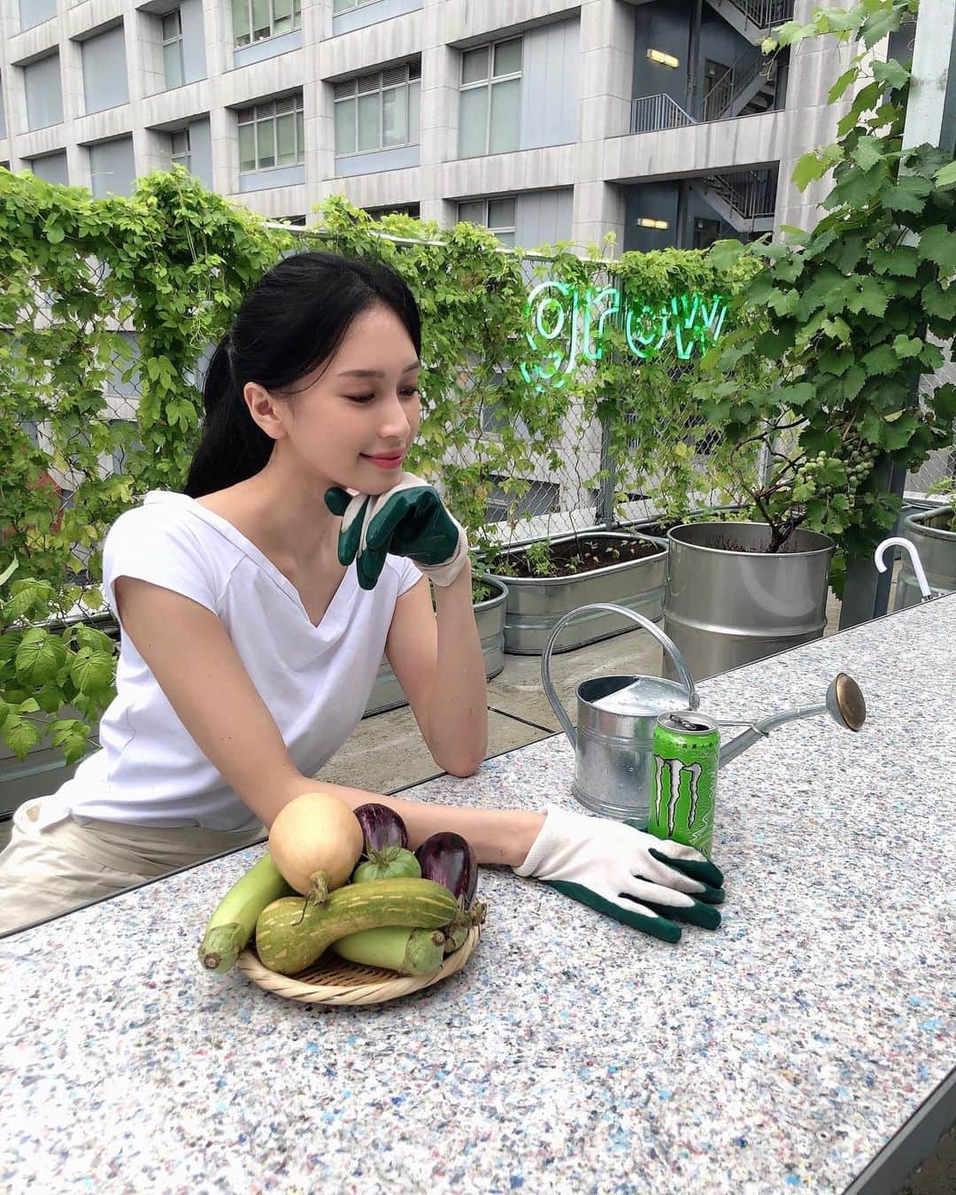 のインスタグラム：「ついに家庭菜園はじめました🍅🍆🍋🥕🍉 都内にあるビルの屋上なのでイノシシに荒らされる事無し！  植物も人間と同じ、毎日声を掛けてあげるとよく育つんです。菜園を始める方は気持ちを込めてキレイな言葉で褒めてあげて下さい✨  休憩中はモンスターでエネルギーチャージですッ💪  #トマト栽培者 #血の滲む努力 #家庭菜園 #家庭菜園初心者 #MonsterEnergy #モンスターエナジー  #ウルトラパラダイス  #UnleashtheUltraBeast #pr」