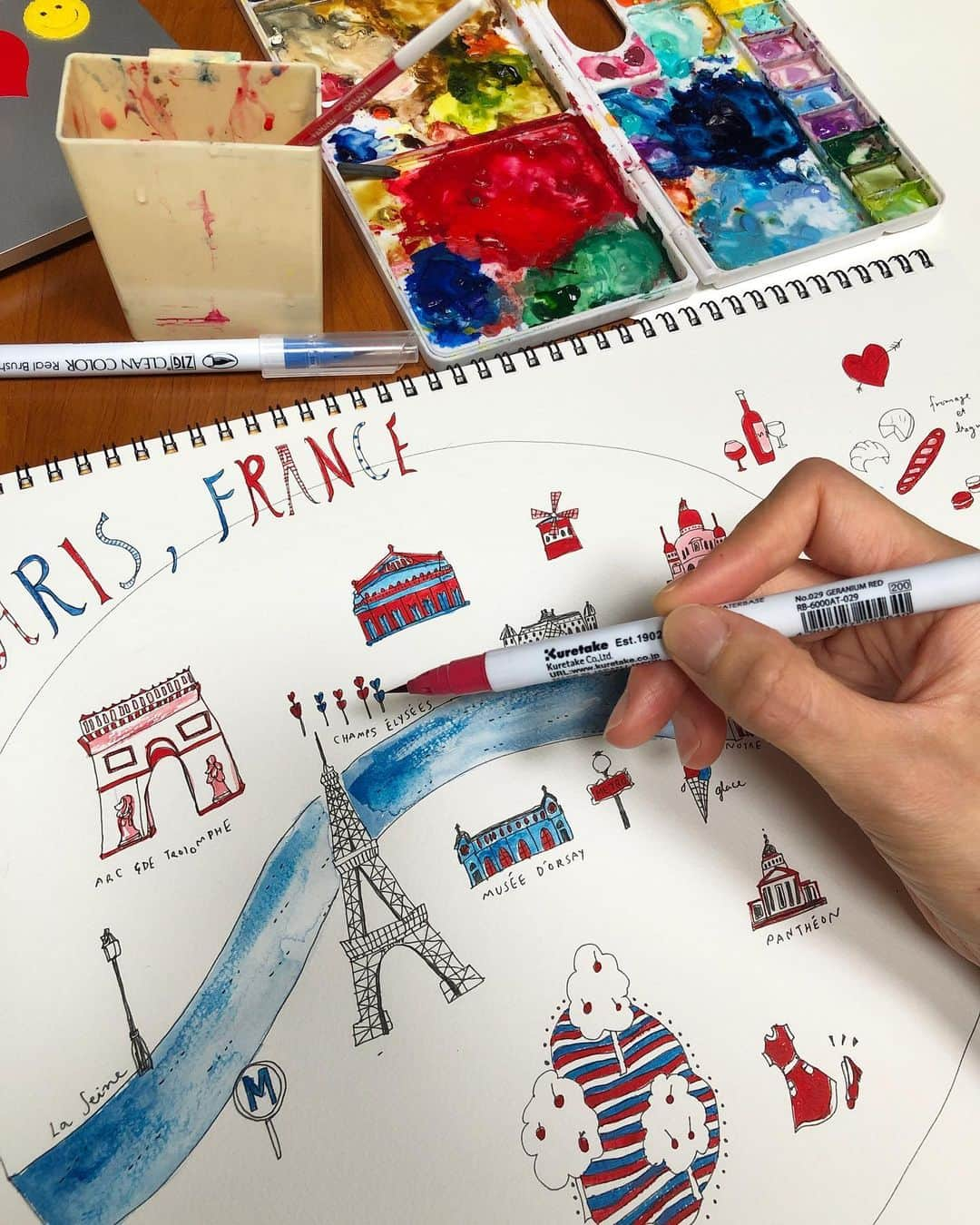 SHOKOさんのインスタグラム写真 - (SHOKOInstagram)「パリMAP柄スカーフ🇫🇷の原画🎨 大好きなパリの街を頭に思い浮かべて描きながら、妄想の中でのパリへのトリップ✈️、楽しかった❣️ "Paris Map" Silk scarf シルク100% 20,000yen+tax ★ @sforshoko ←WEBショップで販売中！」7月26日 21時36分 - shoko_london