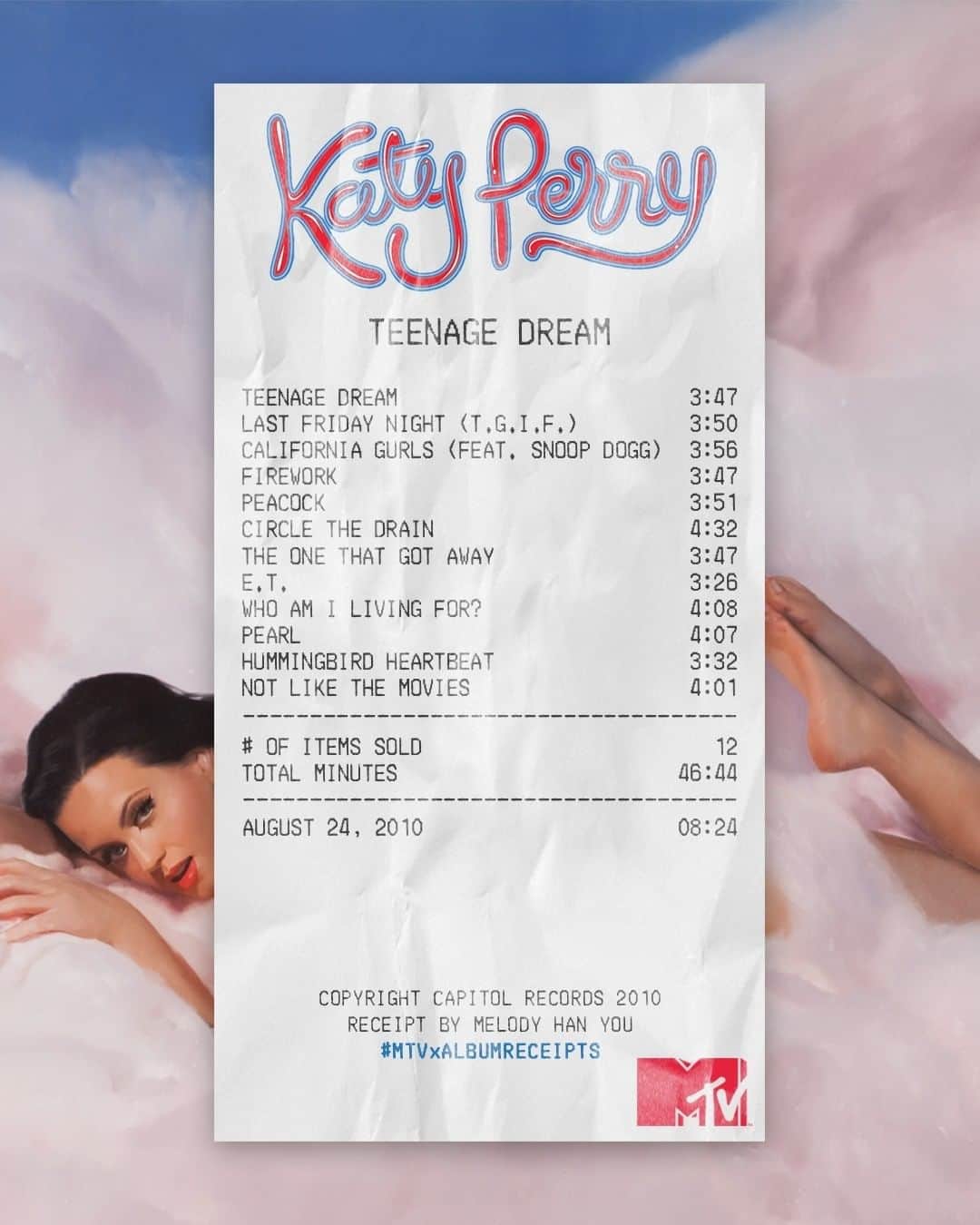 MTVさんのインスタグラム写真 - (MTVInstagram)「Talk about an album that was literally built for summer 🍭 It's been 10 years since @katyperry made my pop dreams come true with 𝙏𝙚𝙚𝙣𝙖𝙜𝙚 𝘿𝙧𝙚𝙖𝙢. And the records speak for themselves, becoming the first album by a woman to produce FIVE number one singles! I literally couldn't pick a favorite song if you needed me to...... could you? 🎨: @albumreceipts」7月27日 7時40分 - mtv