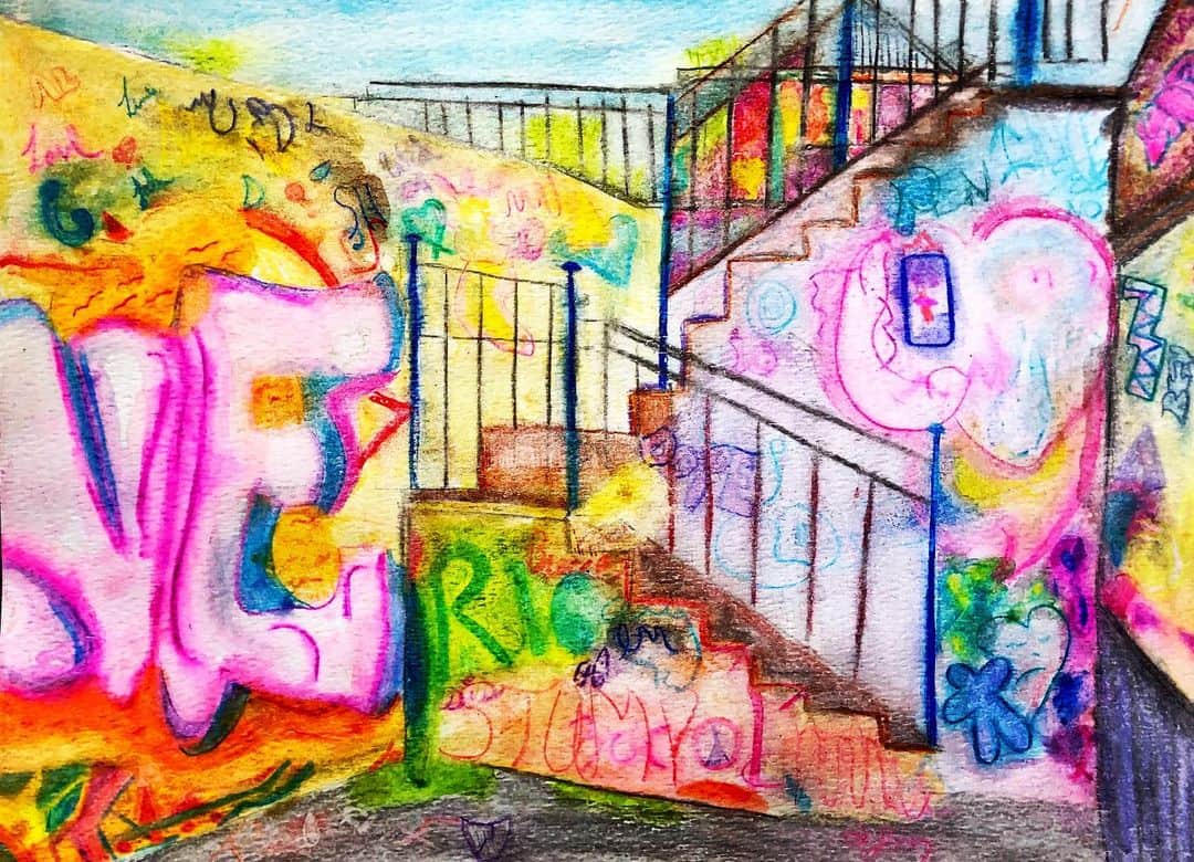 リンジー・クラフトのインスタグラム：「“this ones called it’s prolly love, right?” #thisonescalled #watercolorpencils 💗」