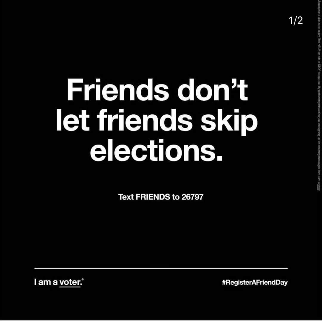 レイラニ・ビショップのインスタグラム：「Today July 26, marks 100 days until we vote. Join #iamavoter today and help us register 100,000 new voters #registerafriendday  . Text FRIENDS to 26797 to see if you’re registered to vote.  . Then tag your friends below and remind them to do the same.   Reminder from a friend makes them 2x’s as likely to vote 🗳 #100x2   . Let’s make John Lewis and all that stand to make it possible for us to vote proud!! #iamavoter」