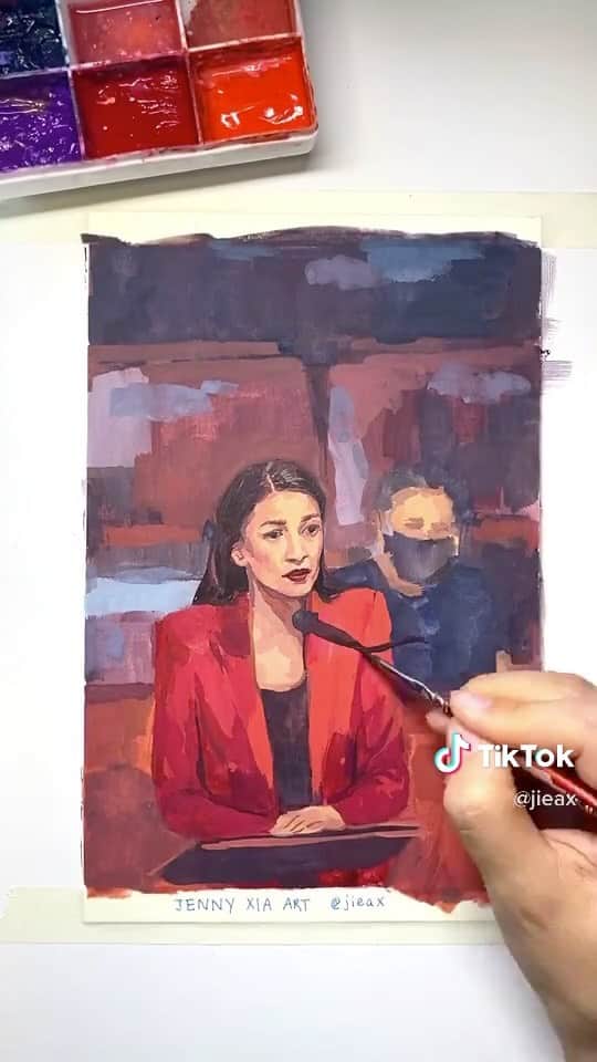 Grace Bonneyのインスタグラム：「Such an incredible combination of art and words and power. This is from @aoc ‘s speech on the House floor this week, drawn by Jenny Xia (@jieax )  Please see my IGTV above for the full clip or visit @jieax on TikTok ♥️」