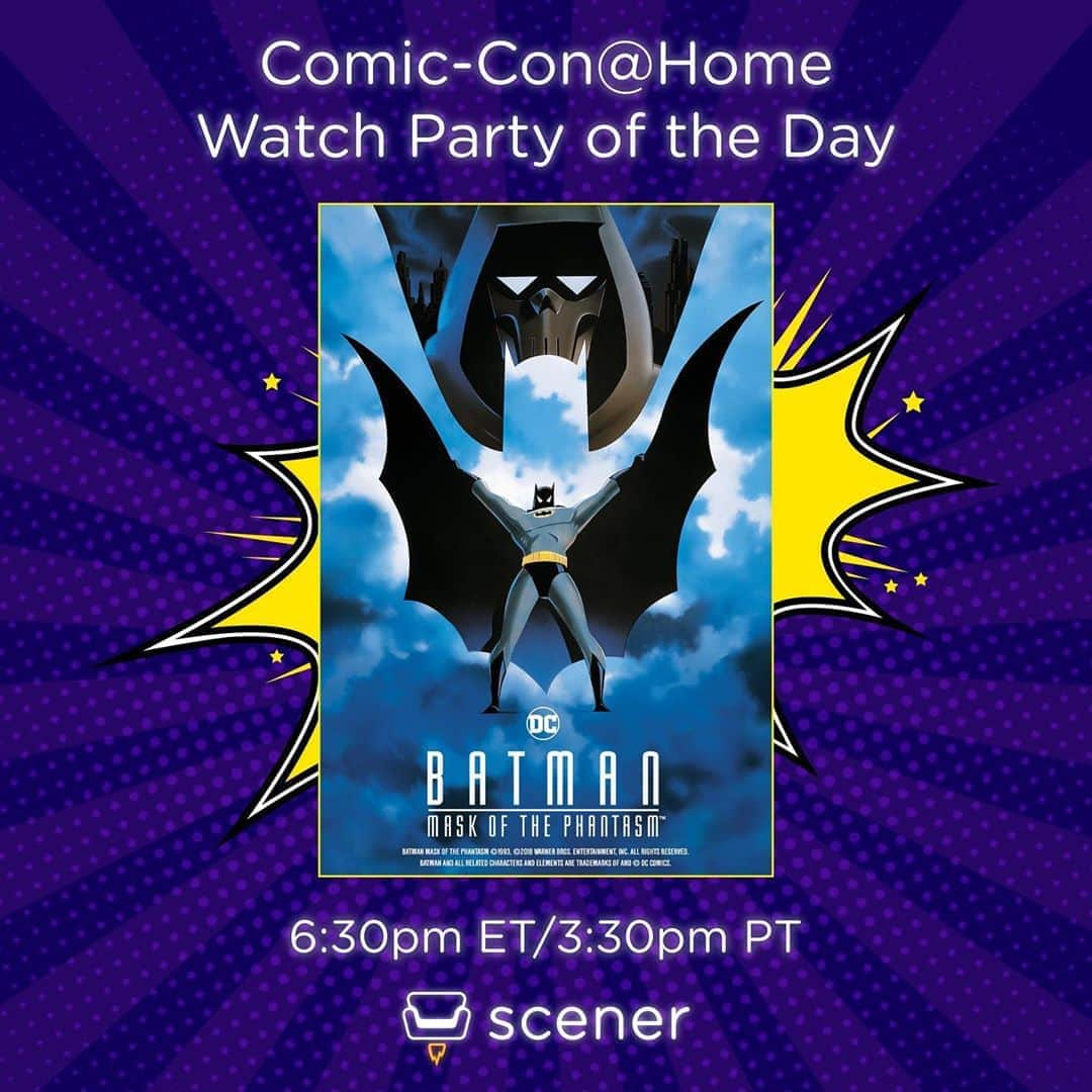 コミコン・インターナショナルさんのインスタグラム写真 - (コミコン・インターナショナルInstagram)「The #ComicConAtHome watch parties powered by @Scener run through today! Sunday's featured watch party is a screening of 'Batman: Mask of the Phantasm' at 3:30pm PT / 6:30pm ET. Chat and watch together in Scener’s virtual movie theater (swipe up link in story). See you there!」7月27日 5時01分 - comic_con