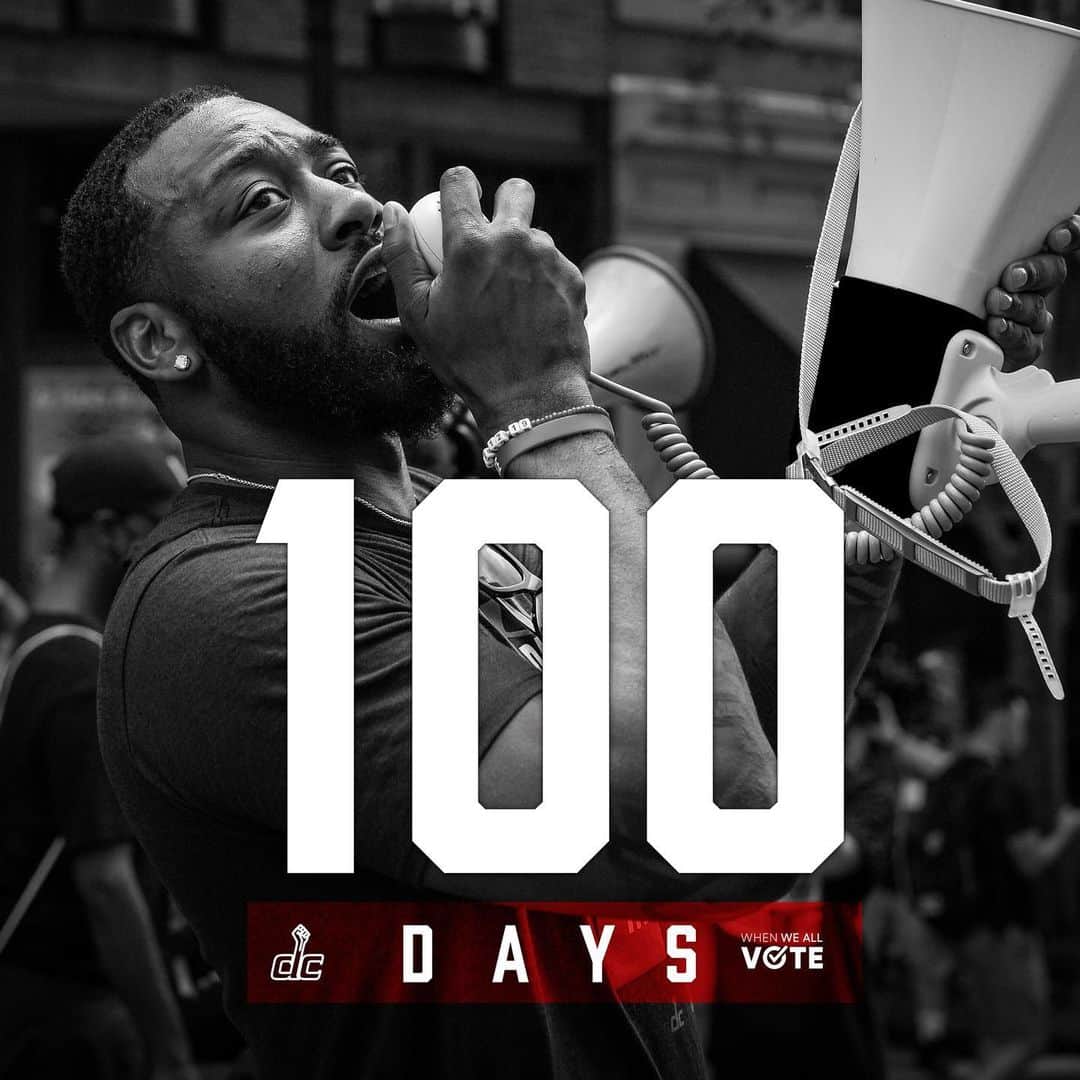 ジョン・ウォールのインスタグラム：「The Countdown begins now. 100 Days until Election Day.  Swipe 👉🏾and REGISTER to VOTE using our Wizards Code‼️‼️ #TogetherWeStand #WhenWeAllVote」