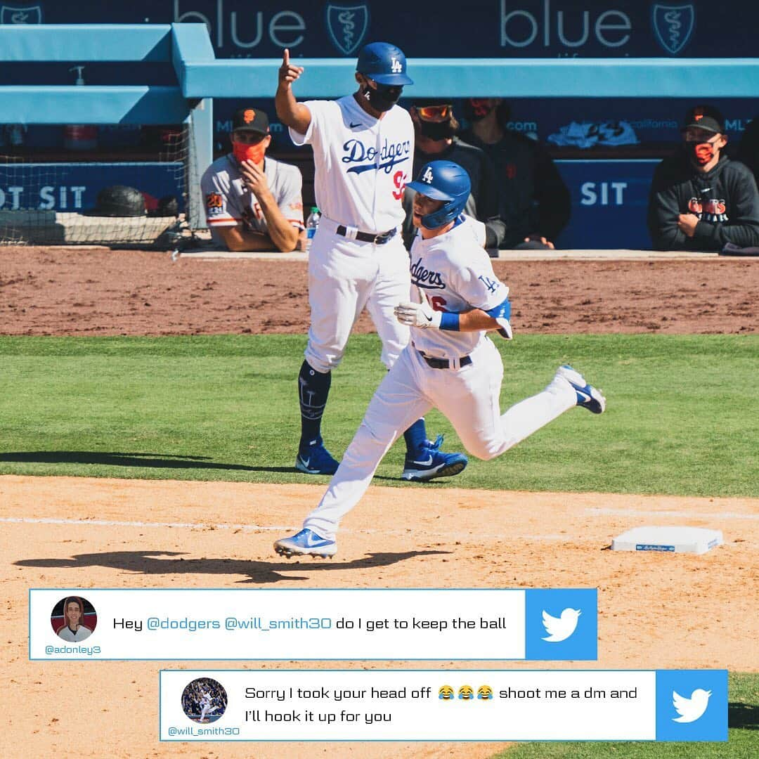 Los Angeles Dodgersさんのインスタグラム写真 - (Los Angeles DodgersInstagram)「Best fan catch ever?⁣ ⁣ @will.smith’s homer hit a fan cutout during yesterday’s game and their Twitter interaction is everything.」7月27日 5時50分 - dodgers