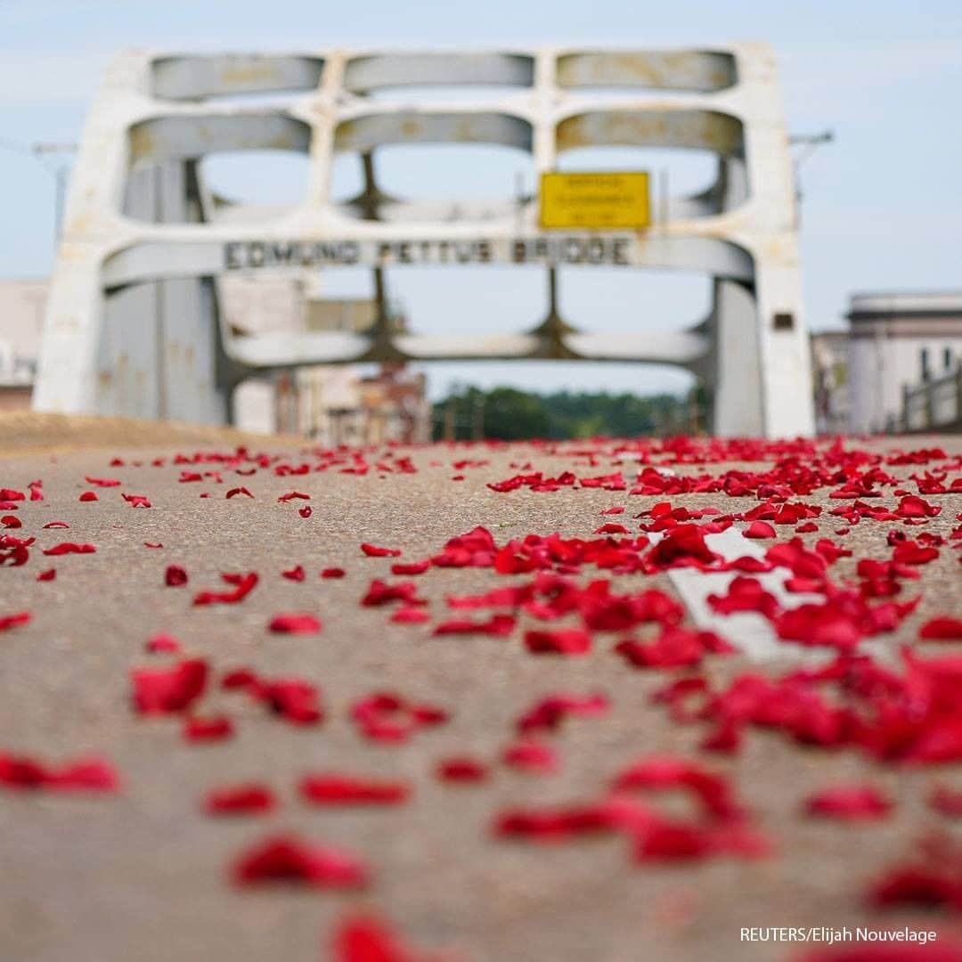 ABC Newsさんのインスタグラム写真 - (ABC NewsInstagram)「Rose petals representing the blood spilled on Bloody Sunday are scattered on the Edmund Pettus Bridge before the start of the funeral procession for the late Rep. John Lewis who died July 17, in Selma, Alabama. #selma #repjohnlewis」7月27日 18時00分 - abcnews