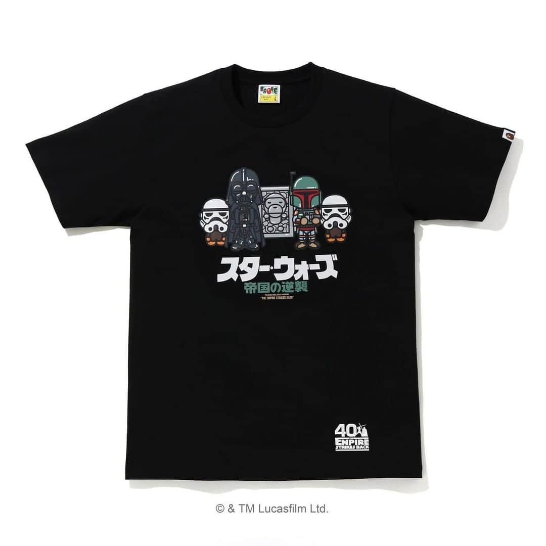 ア ベイシング エイプさんのインスタグラム写真 - (ア ベイシング エイプInstagram)「In celebration of the 40th anniversary of Star Wars: The Empire Strikes Back™, A BATHING APE® and Lucasfilm are collaborating once again to commemorate the groundbreaking film. The 40th Anniversary collection features character-inspired stylings of Yoda™, Darth Vader™, and other familiar STAR WARS™ characters as well as designs that reimagine the original movie posters through the creative lens of BAPE®.  Boba Fett™ is the inspiration for the stylized BAPE® original CAMO illustration adorned “BE@RBRICK”, the @medicom_toy masterpiece that appears in this collection in a 100% & 400% set and 1000% sizes. The Vinyl Collectible Doll high-end collectible features BABY MILO® in a Boba Fett-inspired costume.  The STAR WARS™️ x BAPE®️ collaboration will be available on Saturday, August 1st at A BATHING APE® locations, BAPE.COM WEB STORE, MEDICOM TOY direct stores and online store. #STARWARSxBAPE」7月27日 11時00分 - bape_japan