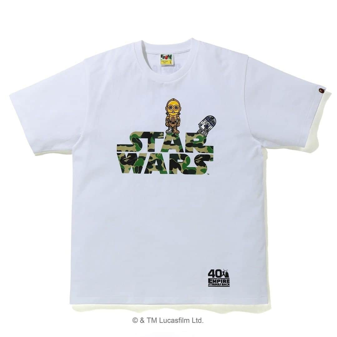 ア ベイシング エイプさんのインスタグラム写真 - (ア ベイシング エイプInstagram)「In celebration of the 40th anniversary of Star Wars: The Empire Strikes Back™, A BATHING APE® and Lucasfilm are collaborating once again to commemorate the groundbreaking film. The 40th Anniversary collection features character-inspired stylings of Yoda™, Darth Vader™, and other familiar STAR WARS™ characters as well as designs that reimagine the original movie posters through the creative lens of BAPE®.  Boba Fett™ is the inspiration for the stylized BAPE® original CAMO illustration adorned “BE@RBRICK”, the @medicom_toy masterpiece that appears in this collection in a 100% & 400% set and 1000% sizes. The Vinyl Collectible Doll high-end collectible features BABY MILO® in a Boba Fett-inspired costume.  The STAR WARS™️ x BAPE®️ collaboration will be available on Saturday, August 1st at A BATHING APE® locations, BAPE.COM WEB STORE, MEDICOM TOY direct stores and online store. #STARWARSxBAPE」7月27日 11時00分 - bape_japan