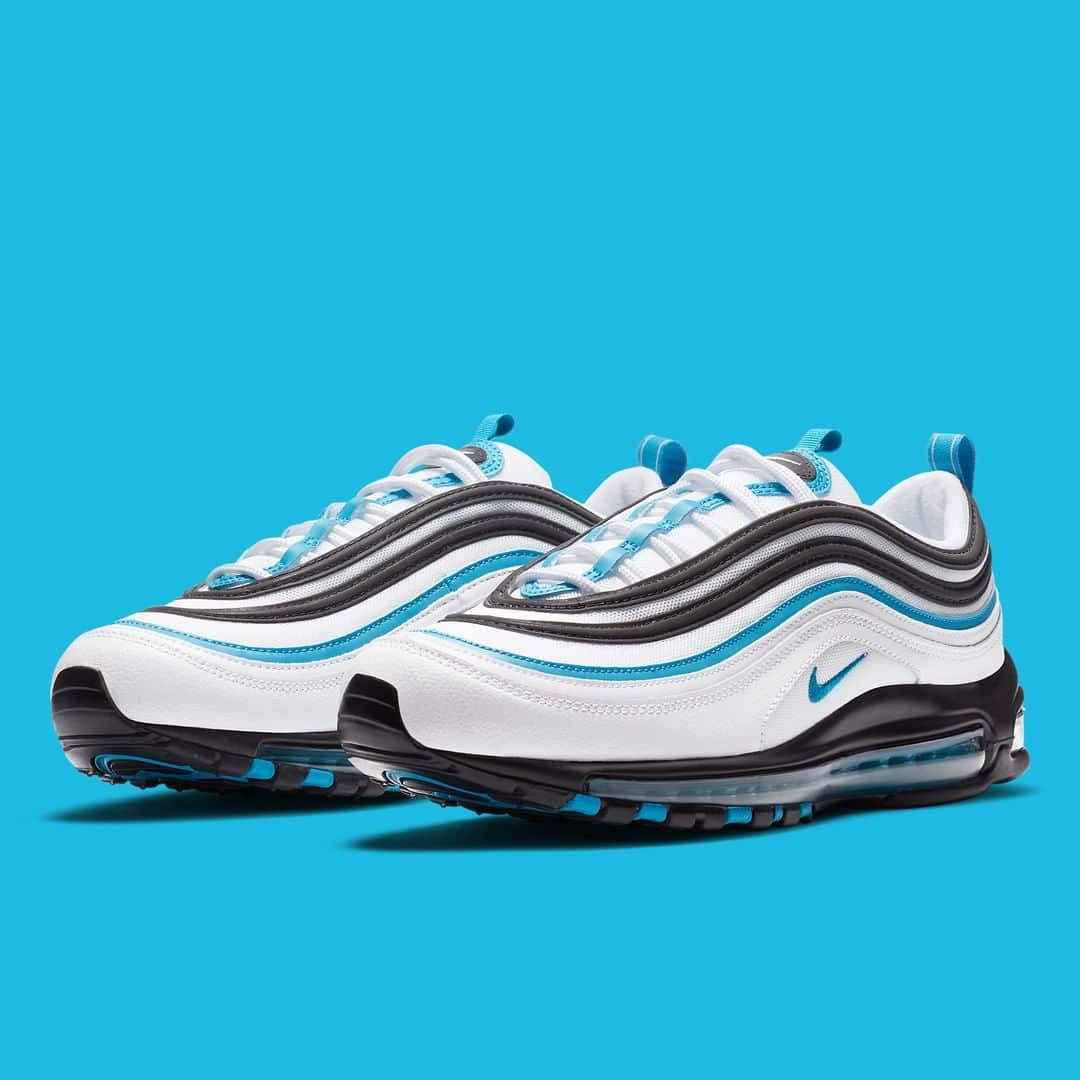 Sneaker Newsさんのインスタグラム写真 - (Sneaker NewsInstagram)「Nike transports the famed "Laser Blue" colorway on the Air Max 97, applying the hue on the upper tracks, tongue ribbon, and miniature Swoosh. For a closer look, tap the link in our bio.」7月27日 11時01分 - sneakernews