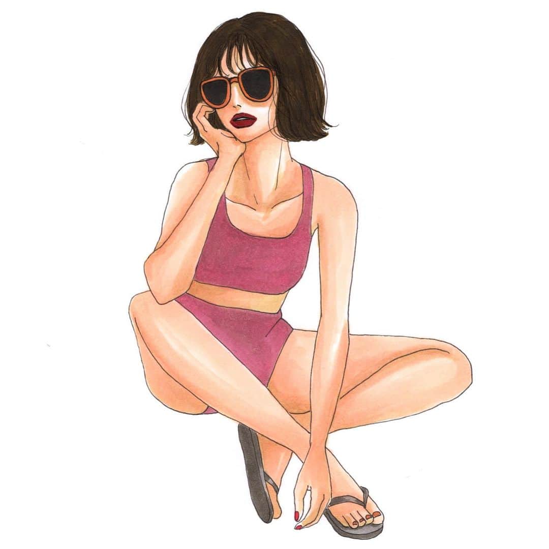 machiさんのインスタグラム写真 - (machiInstagram)「夏が来てます◡̈*✧ * 水着姿の女の子描きたくなる季節です♡ * ちょうど小さめのエコバッグ欲しいなぁと思ってたのでこのイラストで作ろうかしら。Tシャツも良いかもなぁ。 * * * * * #水着#スイムウェア#夏#日焼け肌#ヘルシー#ナチュラル#メイク#夏メイク#Illustration#watercolor#watercolorpainting#pen#pendrawing#drawing#copic#イラスト#ペン画#コピック#machicosmeillust」7月27日 12時05分 - material_2014