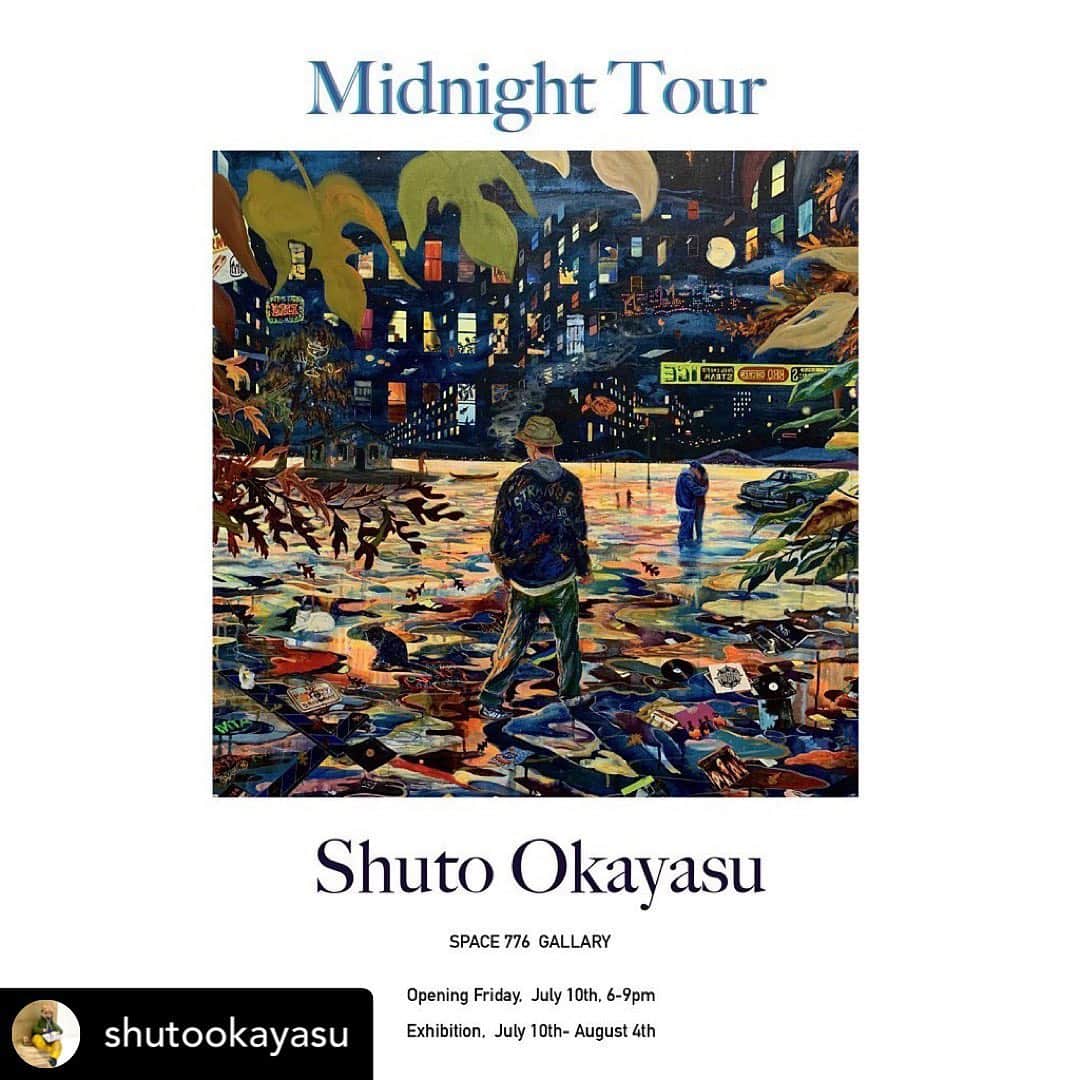 松山智一のインスタグラム：「A NY young talent, has so much to say.. congrats for his solo show, go visit NYers ———- @shutookayasu I have my solo exhibition starting from July 10th and the opening is on the same day.   Midnight Tour  Shuto Okayasu   Opening: Friday, July 10th, 6-9pm Exhibition Days:  July 10th- August 4th( I will follow you up with the time soon!)  Location: Space776 Gallery  37-39 Clinton St, New York, NY 10002 #strangenight#painting#exhibition#lowereastside #ny #nyc  NYの燃ゆる若い才能を感じるべき。💪🏻✍️😎😤」