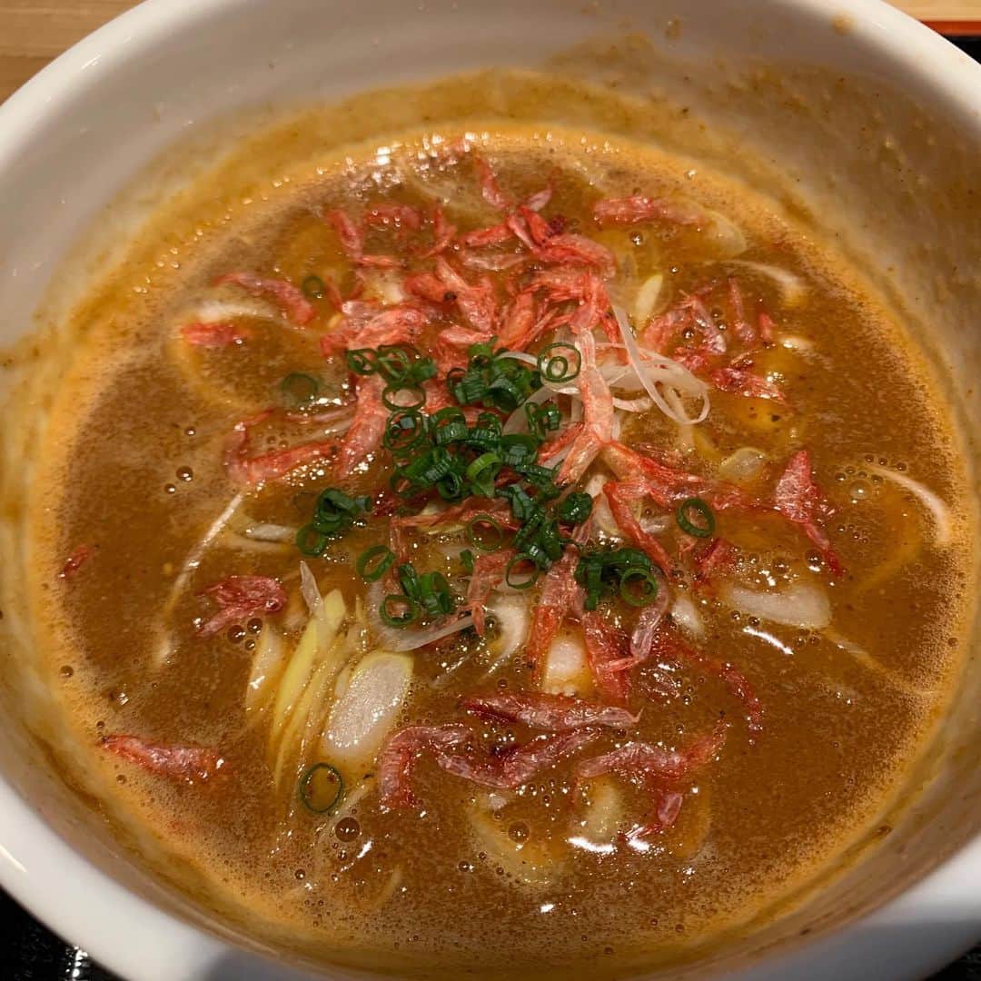 木曽大介のインスタグラム：「一番好きなつけ麺屋さんが限定メニュー『海老味噌つけ麺』を開始。大変な美味。」