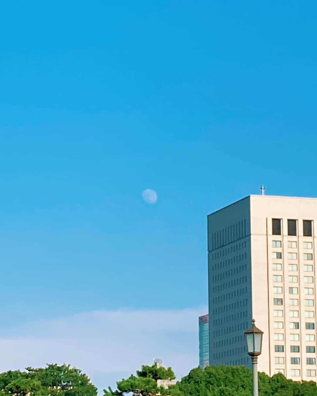 小林ようのインスタグラム：「特に意味はないけど日中に見える白い月が好きだなぁ。#🌝 . #moon #whitemoon #tokyo #tokyostreet #scenery #bluebluecollection #風景 #小林寫眞室 #도쿄」