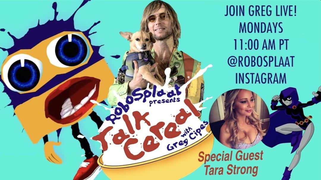 グレッグ・サイプスさんのインスタグラム写真 - (グレッグ・サイプスInstagram)「📺 TODAY at 11am PST! Join Greg LIVE for Talk Cereal 🥄 with @GregCipes & special guest @TaraStrong #Raven #TeenTitansGo #BBRAE 💜  presented by @RoboSplaat ! Don't miss it! 11am PST at the @RoboSplaat instagram! #talkcereal!! #splaat #beastboy #michelangelo #cartoons #klaskycsupo」7月28日 0時04分 - gregcipes