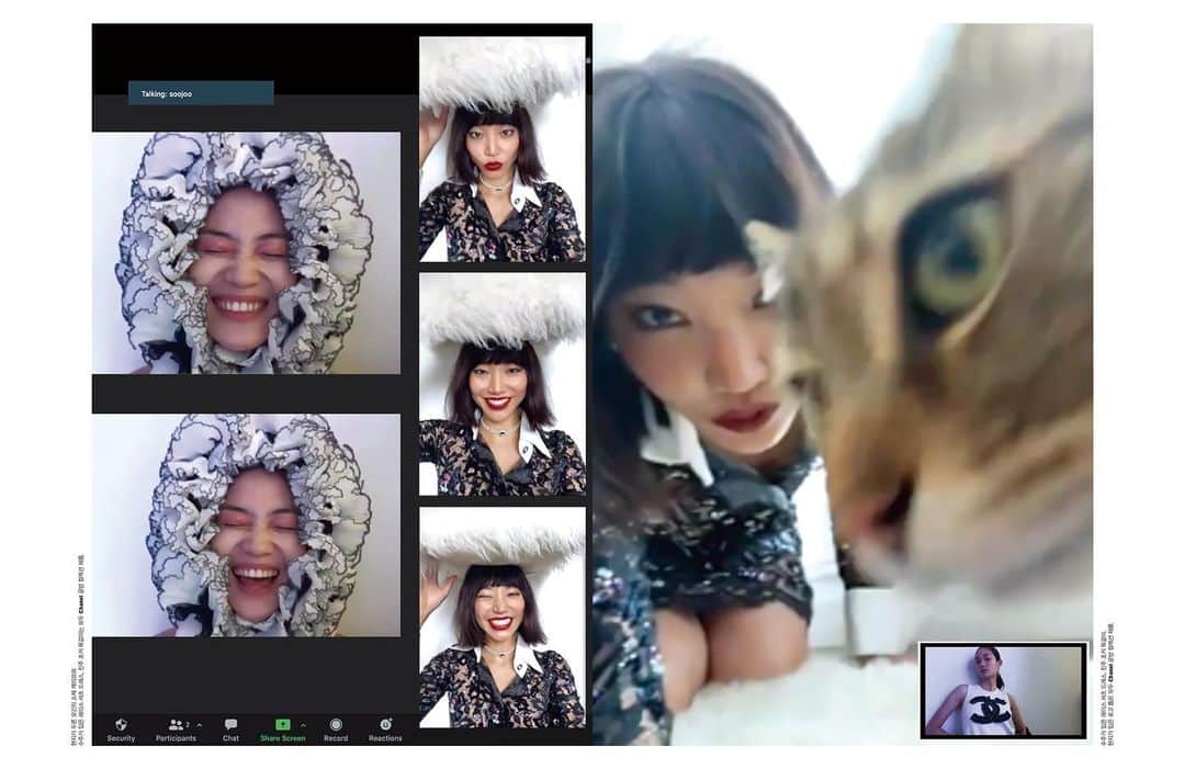 パク ・スジュのインスタグラム：「07.08.2020 9AM NYC/10PM SEOUL 🌐 LIVE VIRTUAL PHOTOSHOOT @iamhyunjishin x @soojmooj x @wkorea x @chanelofficial #chanelmetiersdart2020」