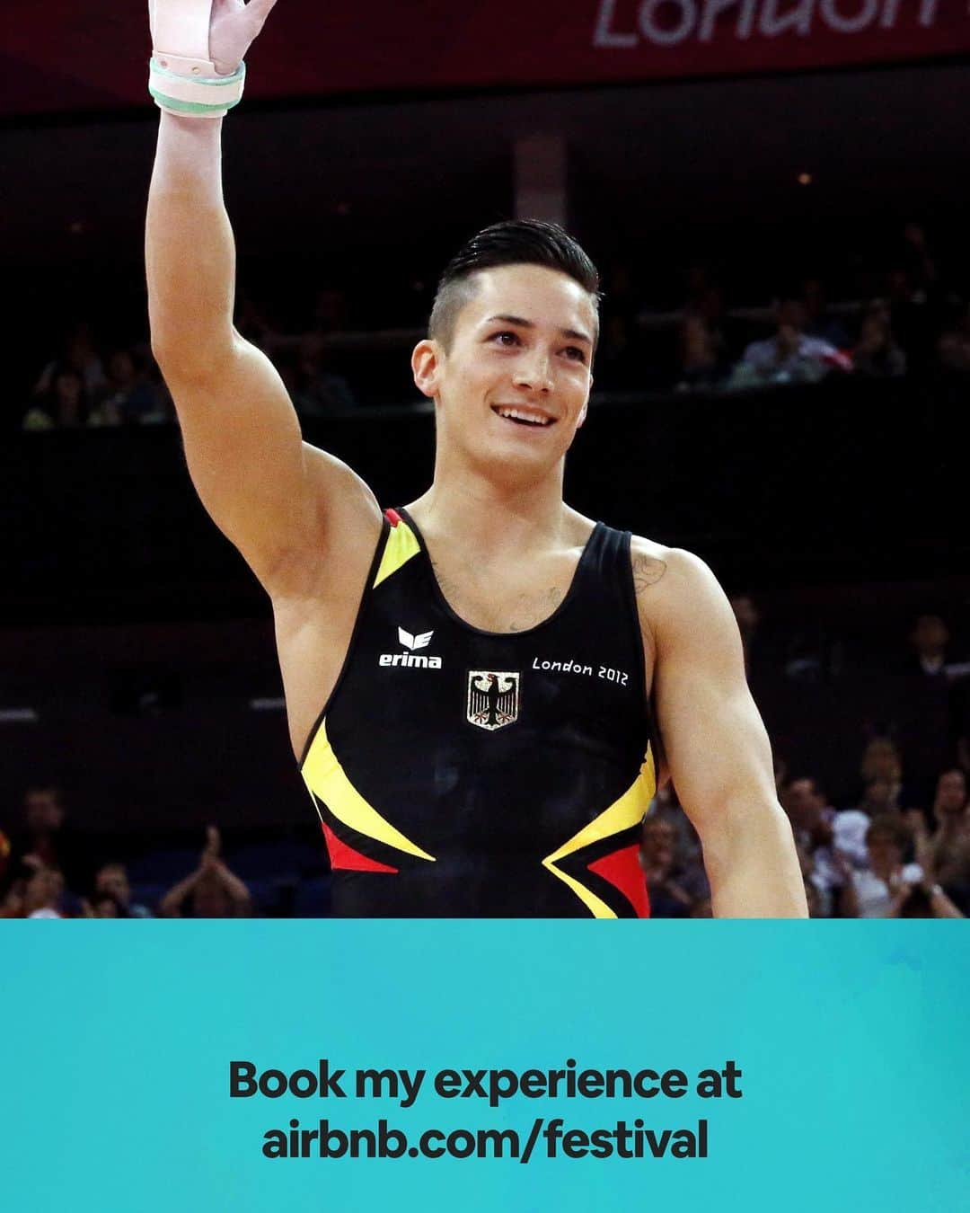 マゼル・ニューエンのインスタグラム：「My online experience with @airbnb starts tomorrow at 12 pm! Very few seats are still available. We'll do a home workout and a Q&A! Can't wait to meet you guys online!   Link in bio!  #airbnb #onlinefestival #olympicgames #gymnastics #themarcelnguyen」