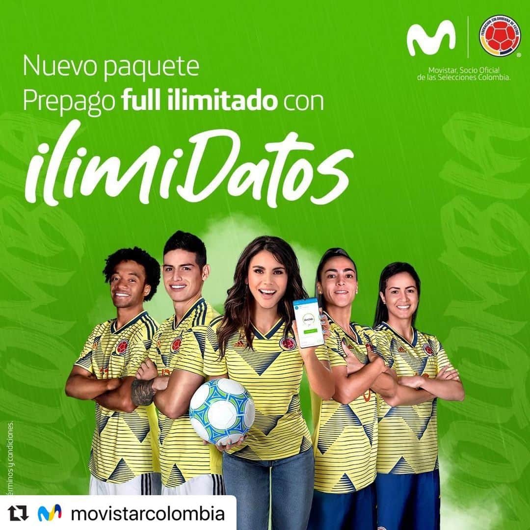 サッカー コロンビア代表チームのインスタグラム：「#Repost @movistarcolombia Ilimitado como tu pasión por nuestra Selección Colombia, así es nuestro paquete Prepago full ilimitado con #ilimiDatos desde $8.000 diarios. 🇨🇴Nadie te da más que Movistar. Es tu tiempo. ⚽」