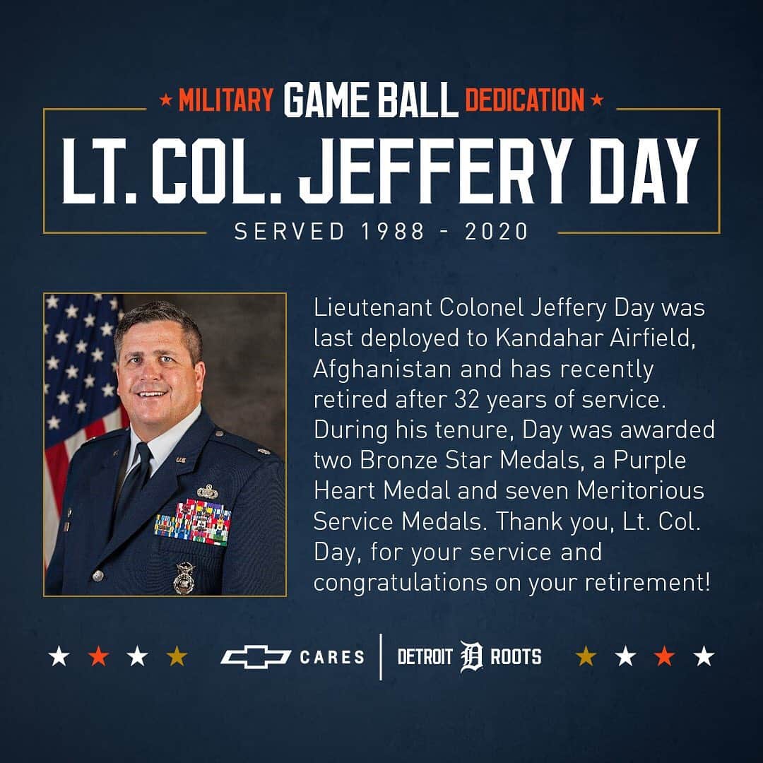 デトロイト・タイガースさんのインスタグラム写真 - (デトロイト・タイガースInstagram)「Today's game ball is dedicated to United States Air Force Lieutenant Colonel Jeffery Day from Detroit.」7月28日 1時52分 - tigers