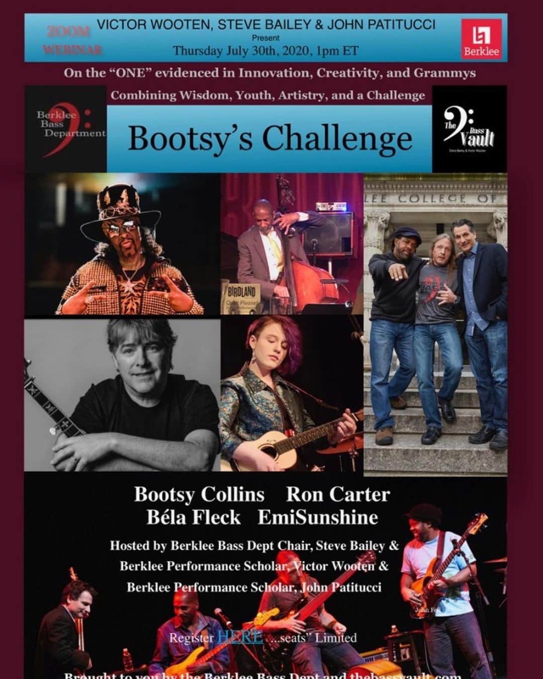 ヴィクター・ウッテンのインスタグラム：「Don’t miss it. Free Register Below.   @bootsy_collins ・・・ Funkateers, mark ur Calendar for this Thursday July 30th 1pm ET! Read below for details & who's gonna be there. Hope u can make it! Bootsy baby!!!🤩🤘🥳 @belafleckbanjo @theemisunshine @victorwooten @bailey_steve @fretlessmonster @ralph_johnson.ewf @ellishallmusic @jayveerecords  https://us-west-2.protection.sophos.com/?d=zoom.us&u=aHR0cHM6Ly9iZXJrbGVlLnpvb20udXMvd2ViaW5hci9yZWdpc3Rlci9XTl9mOGZrcXhvbVQ1bVZ0Wld1clc3RXRn&e=dndvb3RlbkBiZXJrbGVlLmVkdQ==&t=NllBWFE2VXBvZ0FZVy94ME5ySmdHVnlMZWdJTzY3RWR5NjkreERpSVBYST0=&h=339373b88c2c4ee9bc40a930a155b0aa」